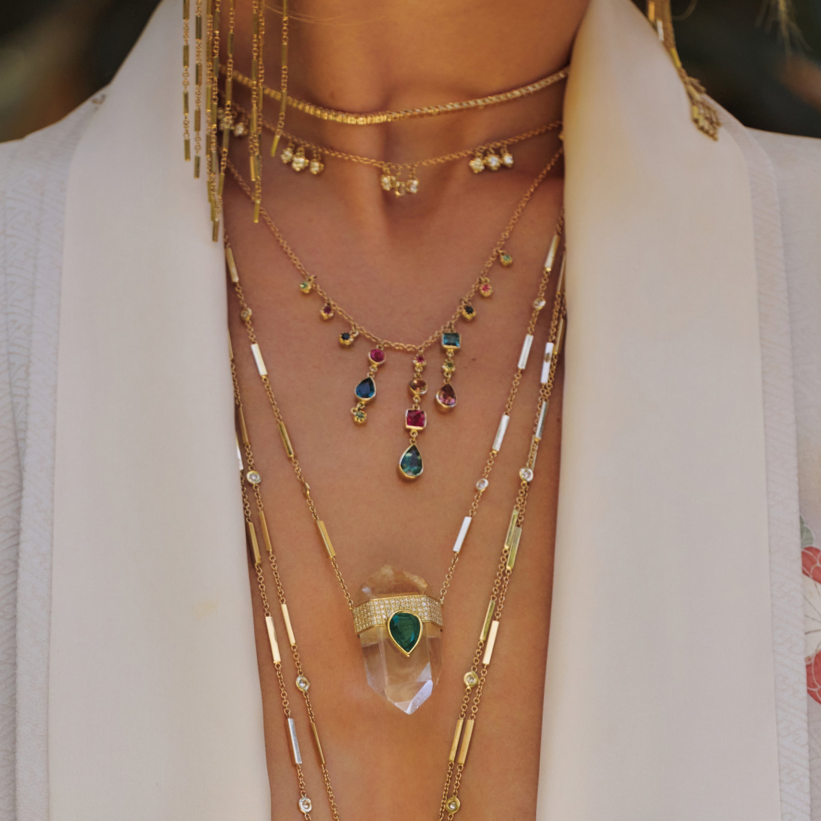 Multi Shape Tourmaline Shower + Sophia Shaker Necklace