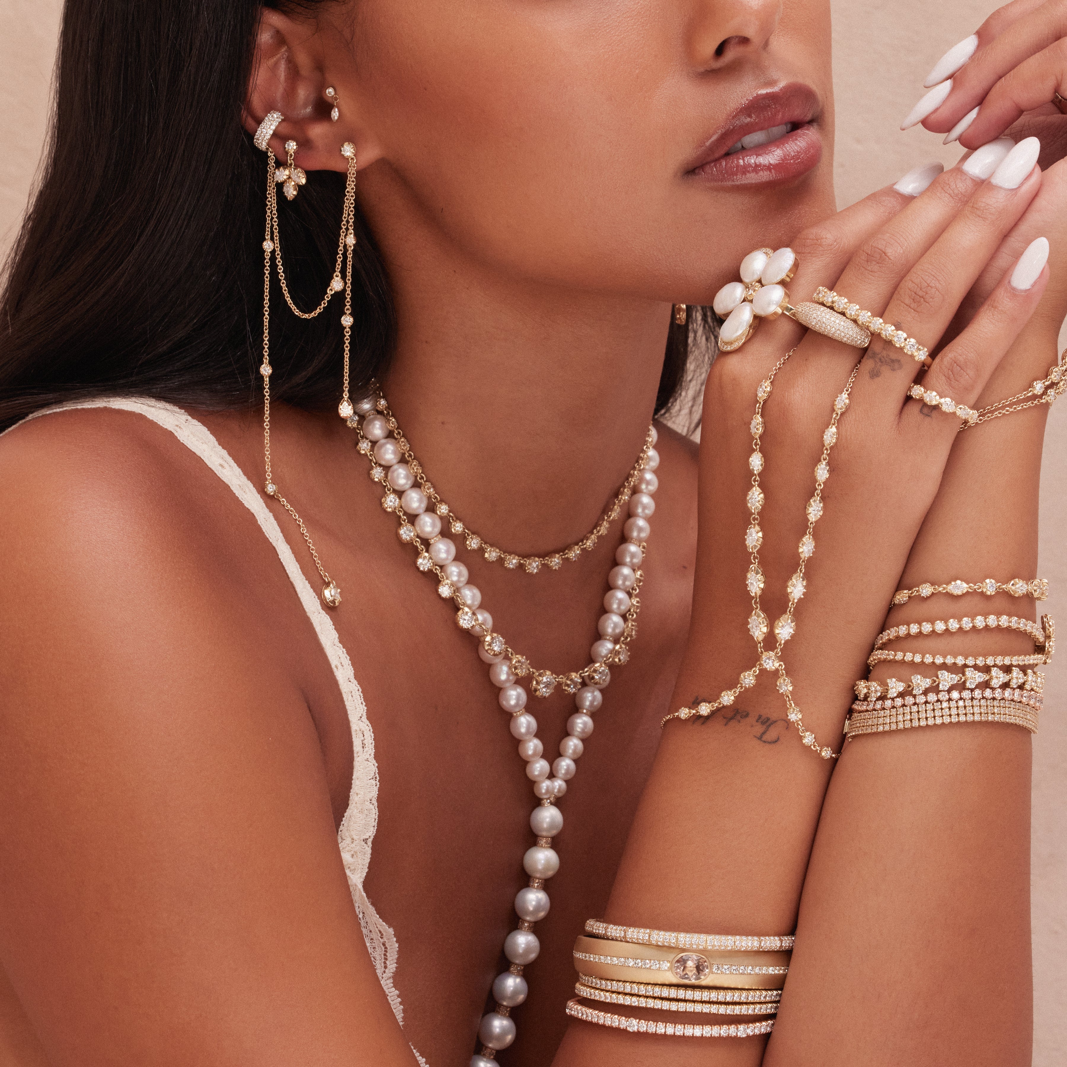 Oval Morganite Center + Graduated Pave Cuff