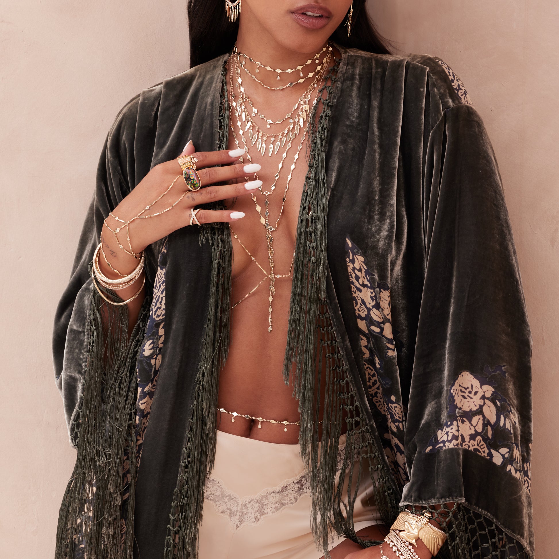 Hammered Kite Shape + Diamond Shakers Necklace