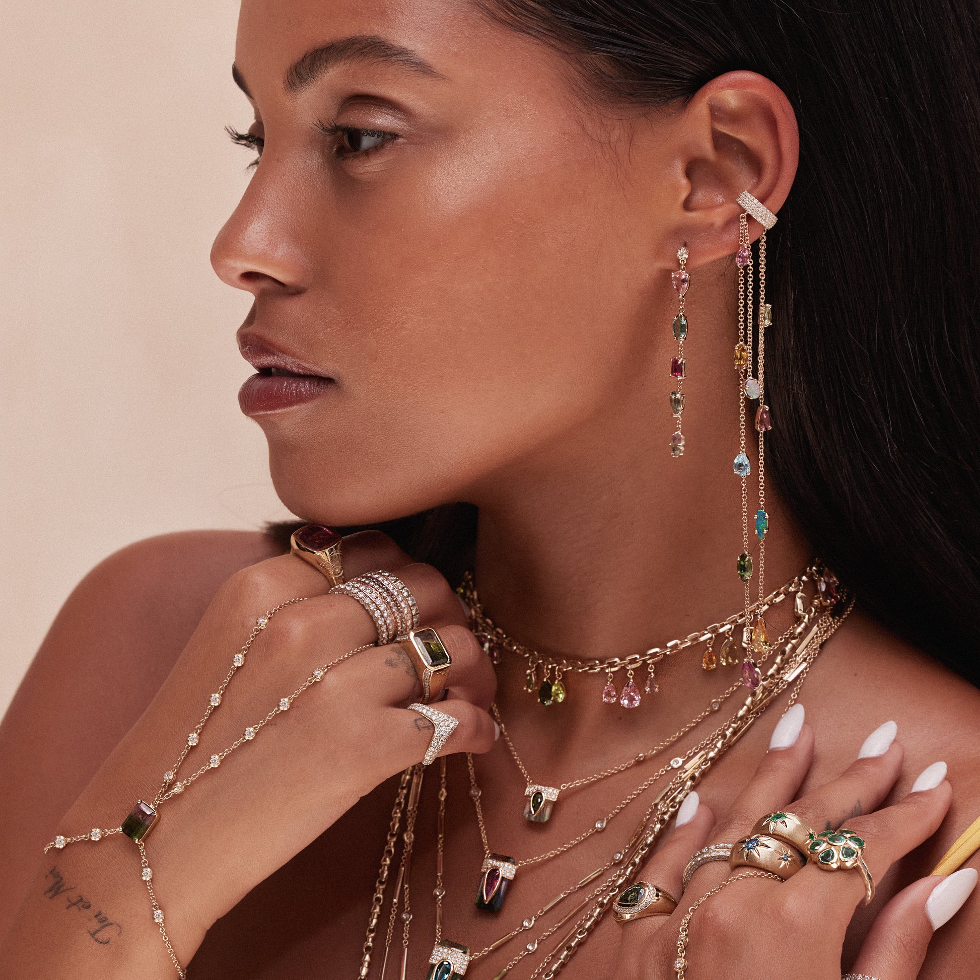 Pave Ear Band + 10 Multi Gemstone Drops