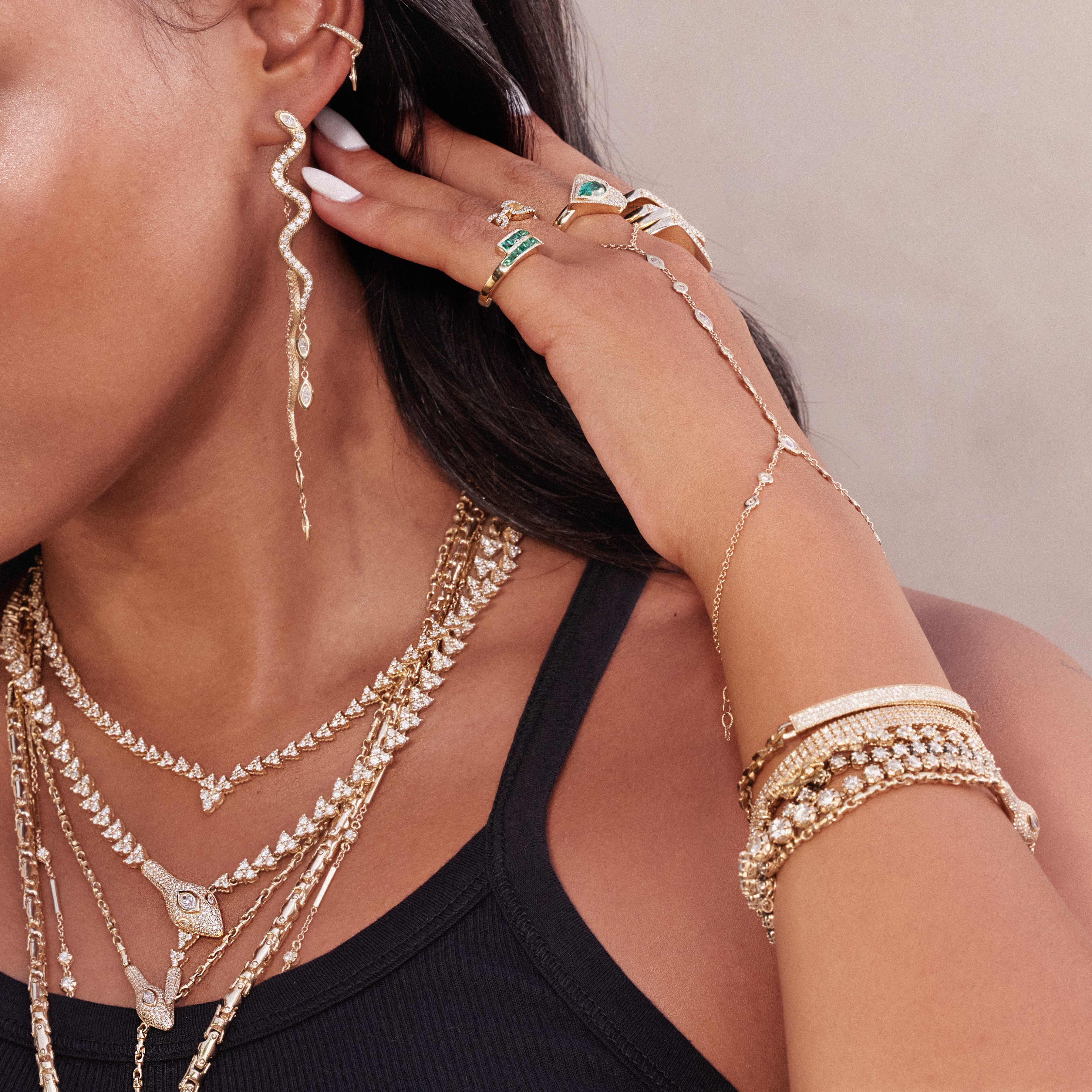 Pave Snake + 7 Marquise Diamond Front Back Stud