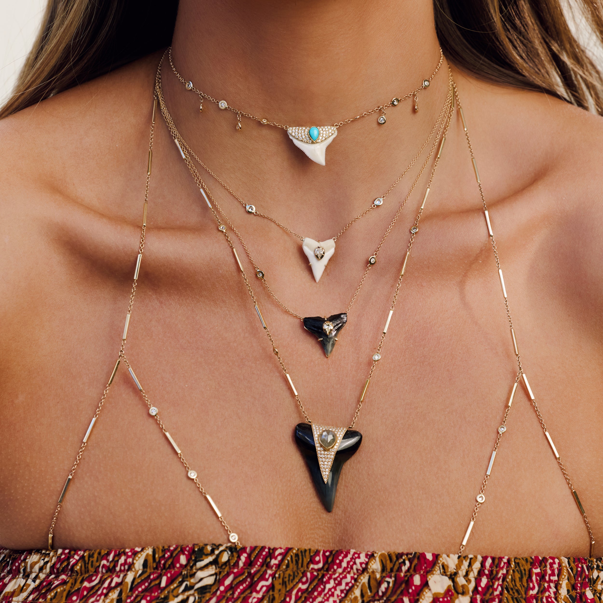 Turquoise Shark Tooth Diamond Shaker Necklace