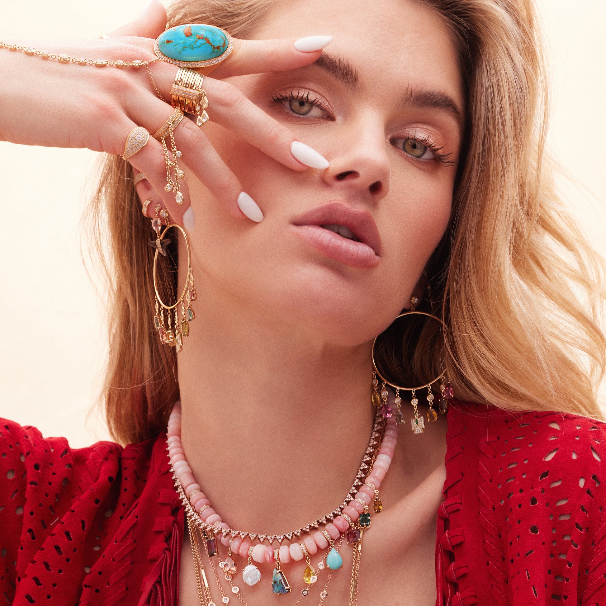 Gemstone + Pave Thunderbird Shaker Front Facing Hoop