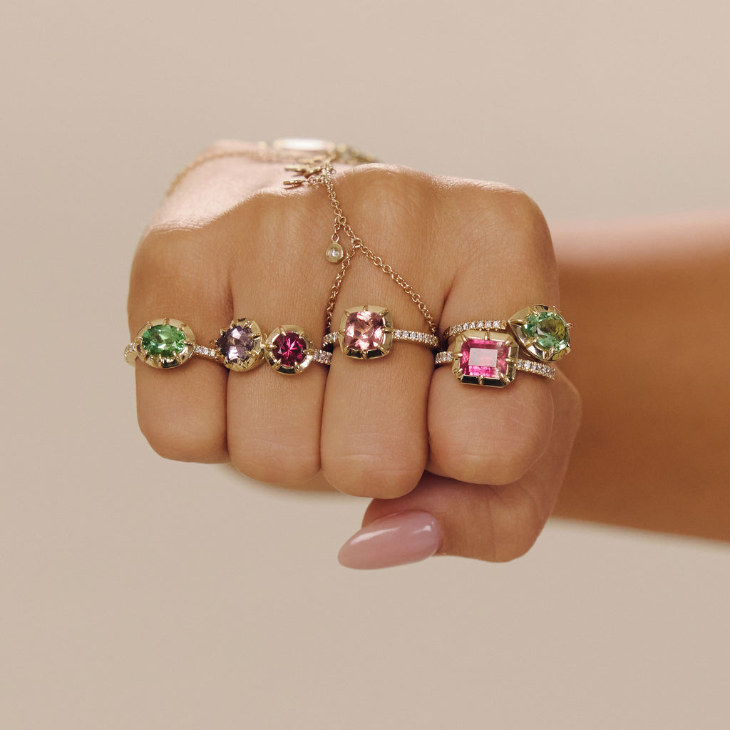 Light Green Tourmaline Oval Sophia Bezel Pave Ring