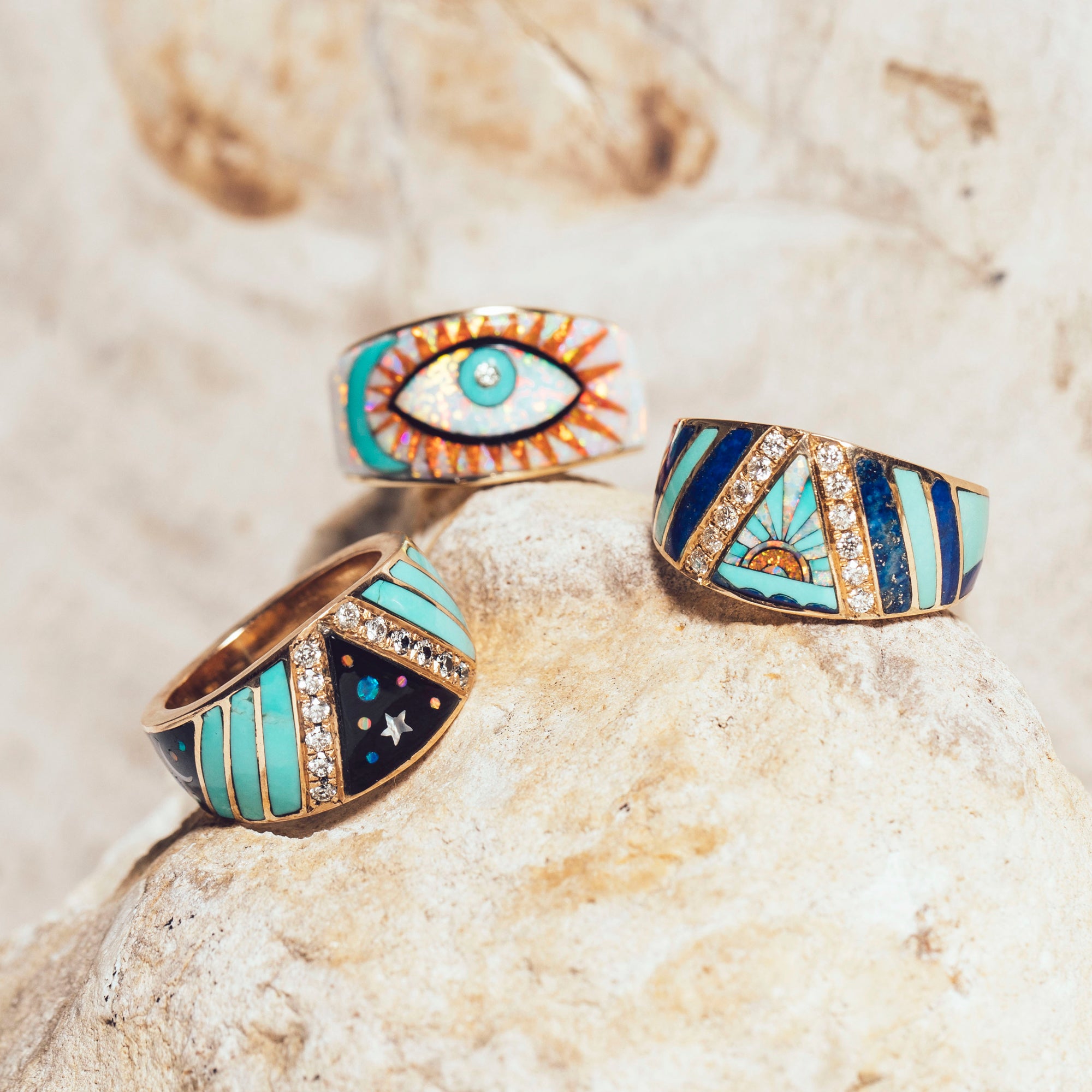 Galaxy Gemstone Chevron Inlay Ring
