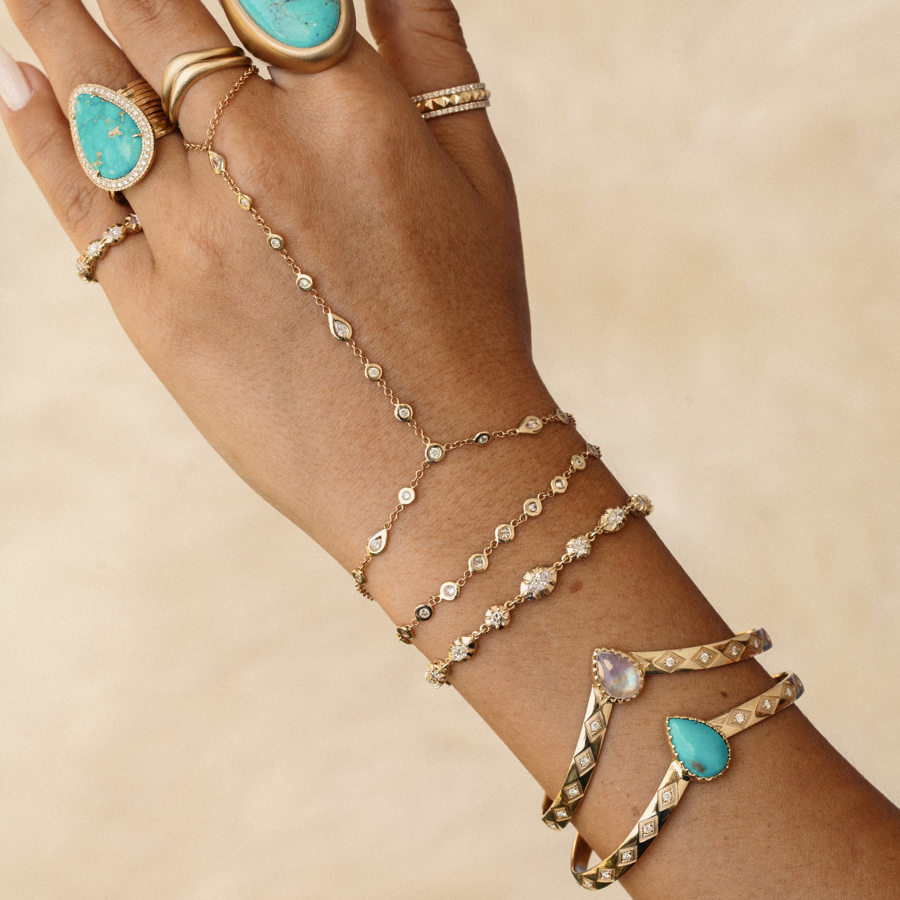 Moonstone Teardrop Center Diamond Kite Engraved V Cuff Bracelet