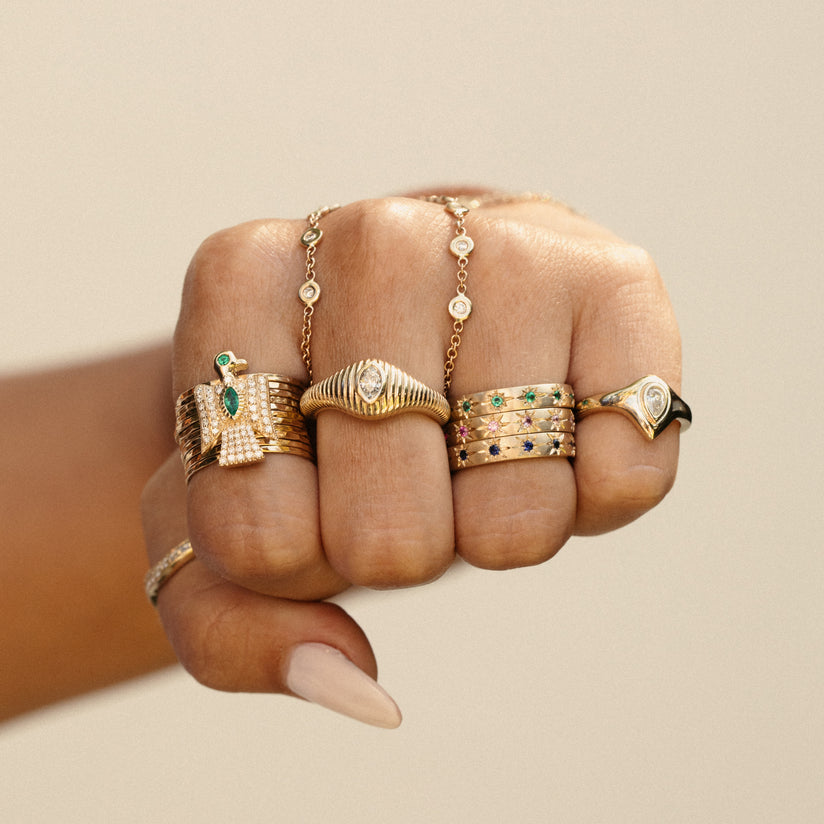 Pave Emerald Marquise Thunderbird Multi Waif Ring