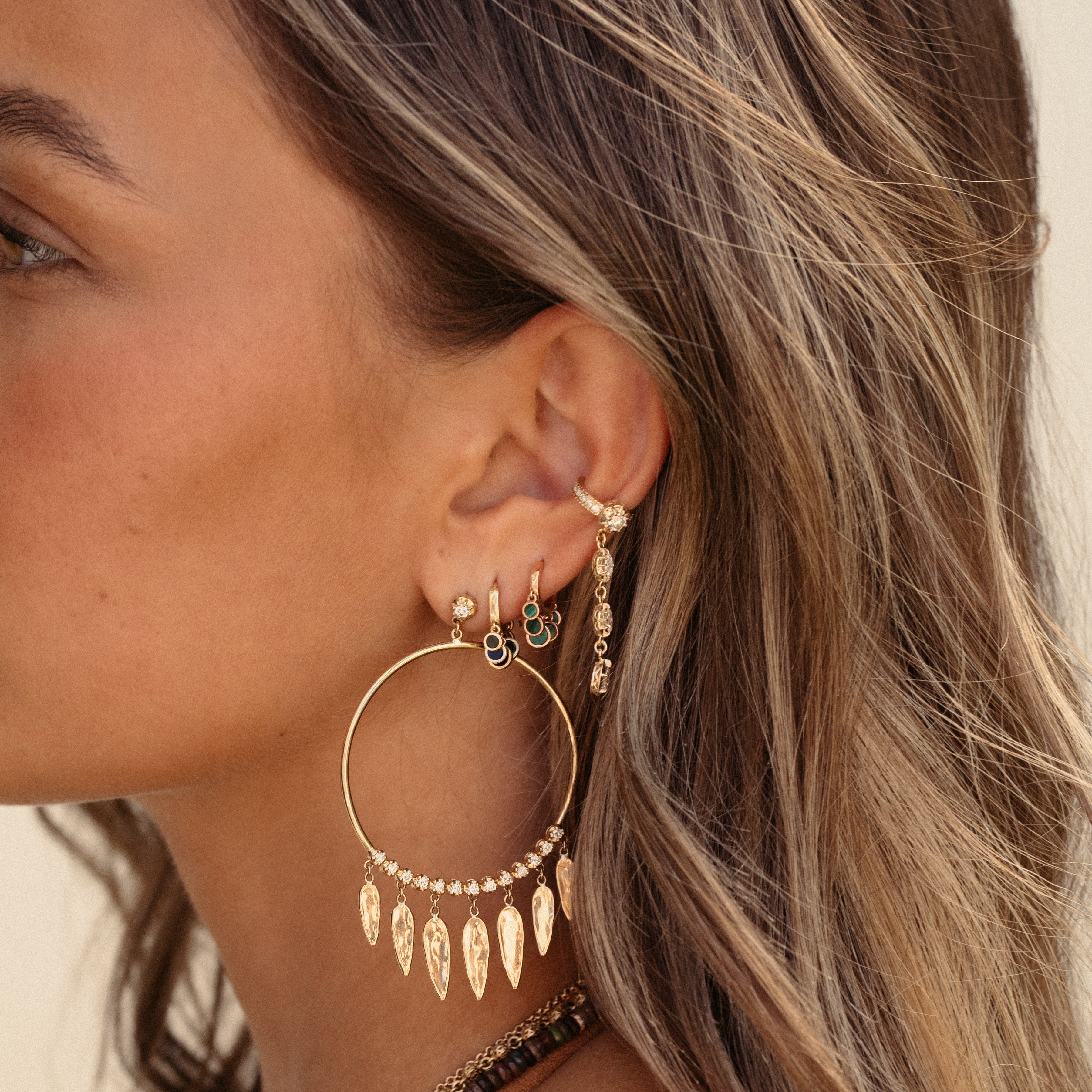 Front Facing 13 Diamond Hammered Elongated Teardrop Shaker Hoops