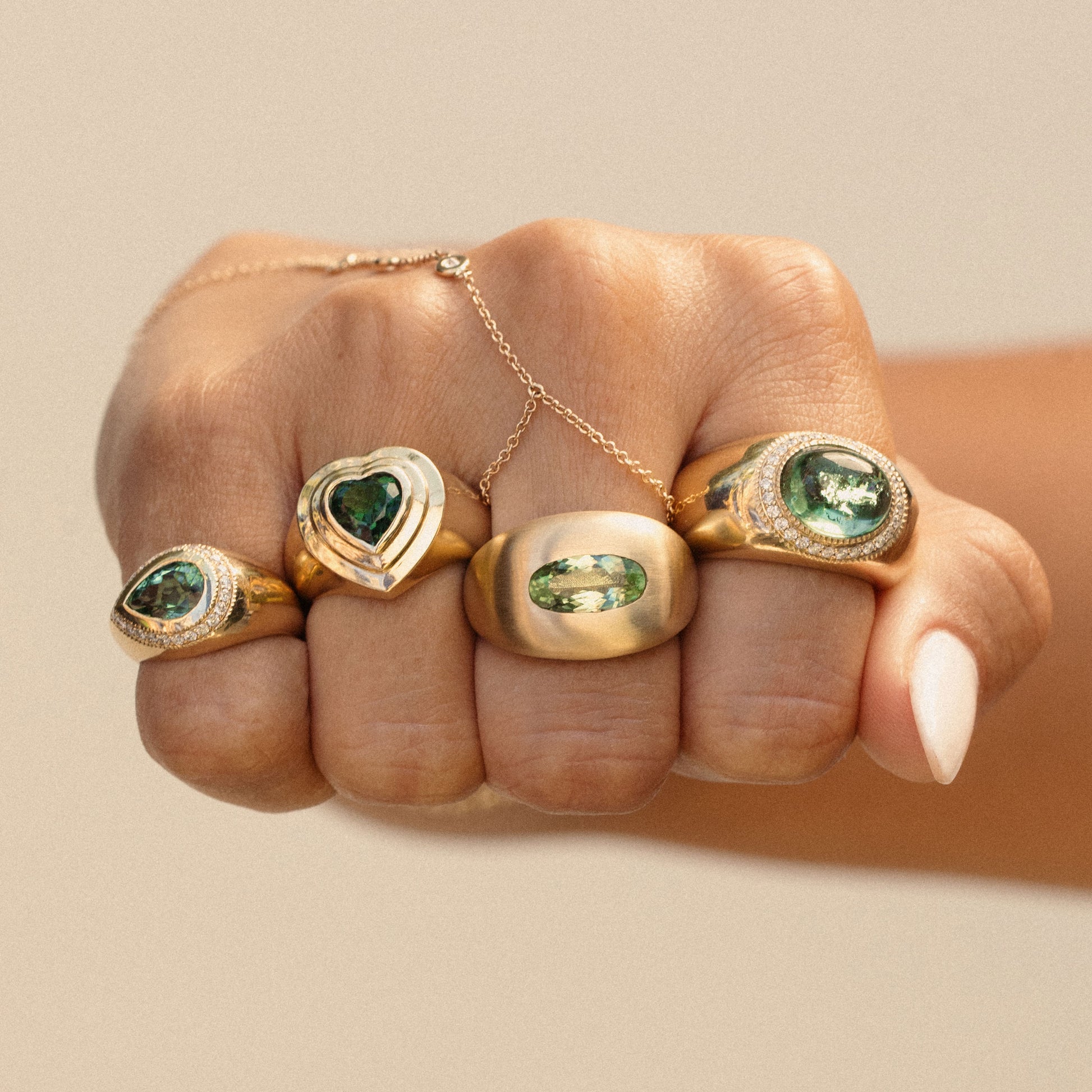 Green Tourmaline Heart Deco Ring