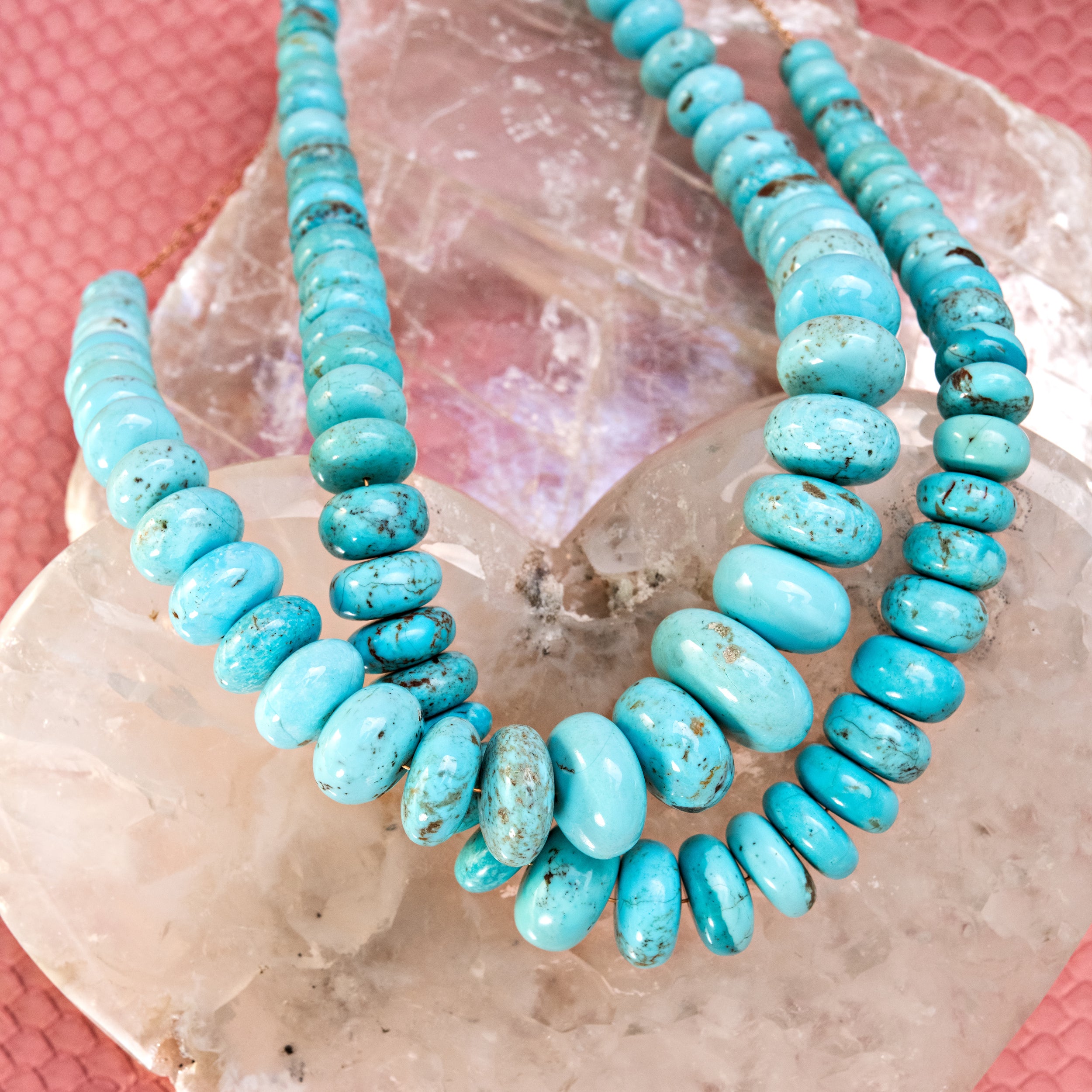 XL Graduated Turquoise with Brown Specks Beaded Necklace