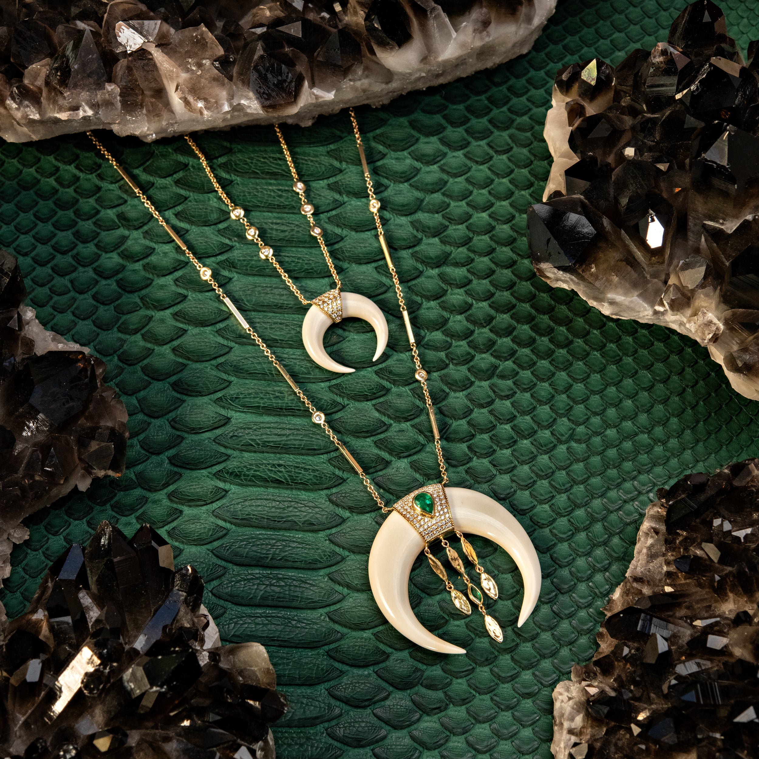 Small Pave Double Horn Bone Necklace