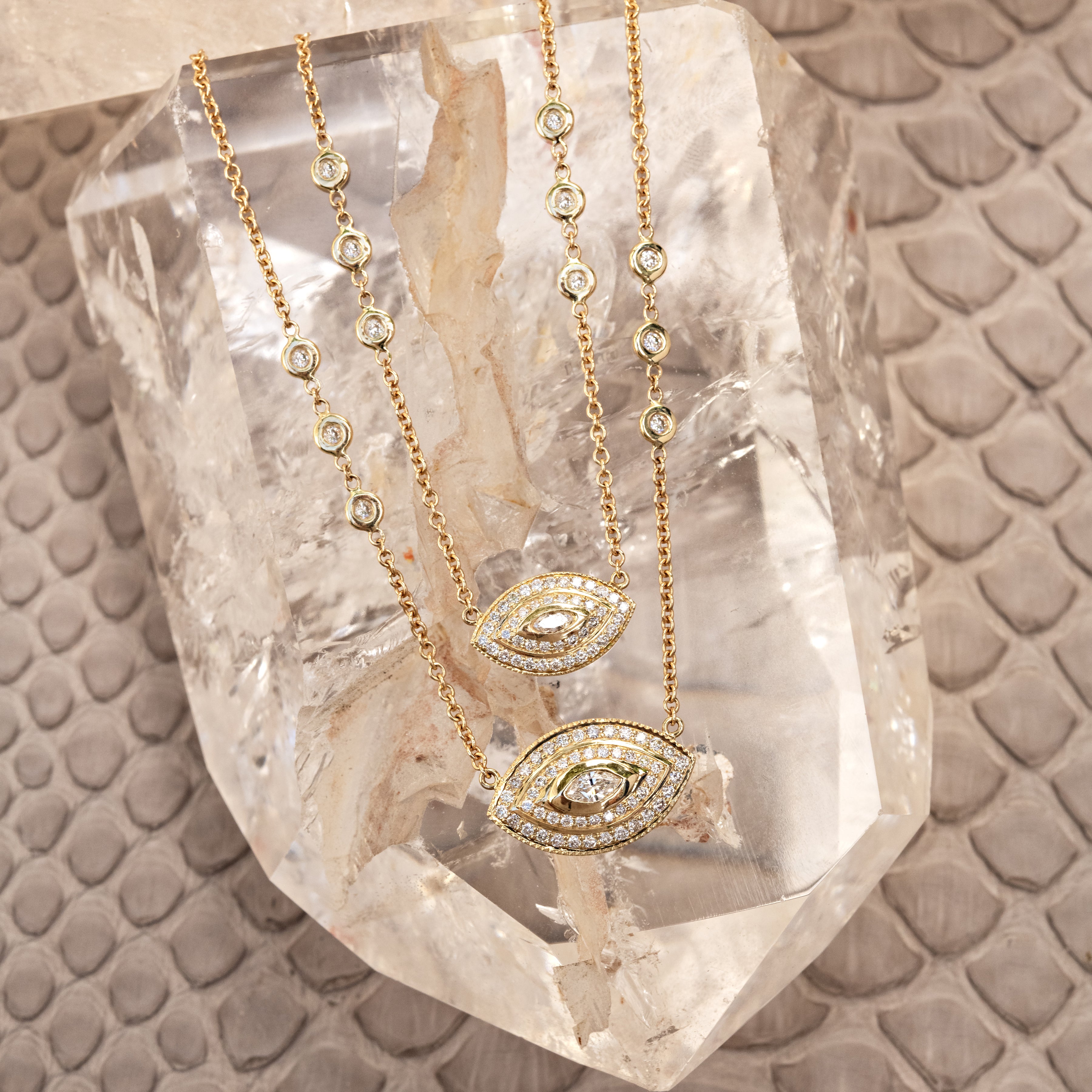 Diamond Marquise Pave Double Halo Eye Necklace