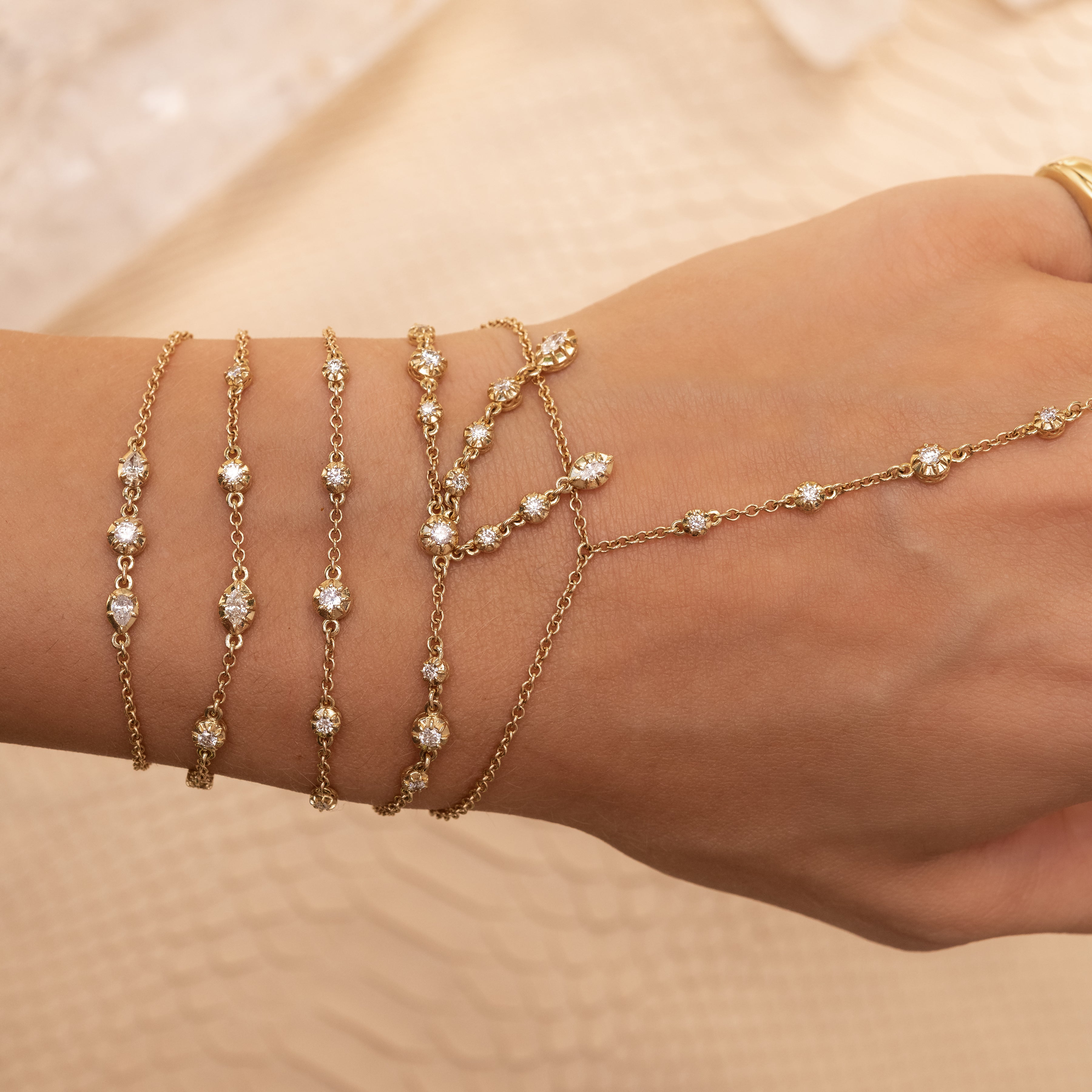 Marquise + 4 Round Spaced Out Graduated Sophia Diamond Bracelet