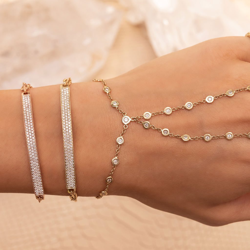 3 Row Pave Bar Moe Chain Bracelet