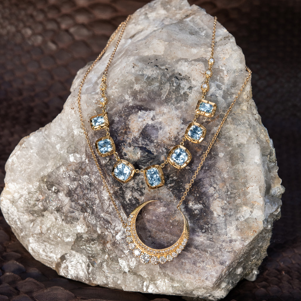 Large Diamond Crescent Moon Necklace