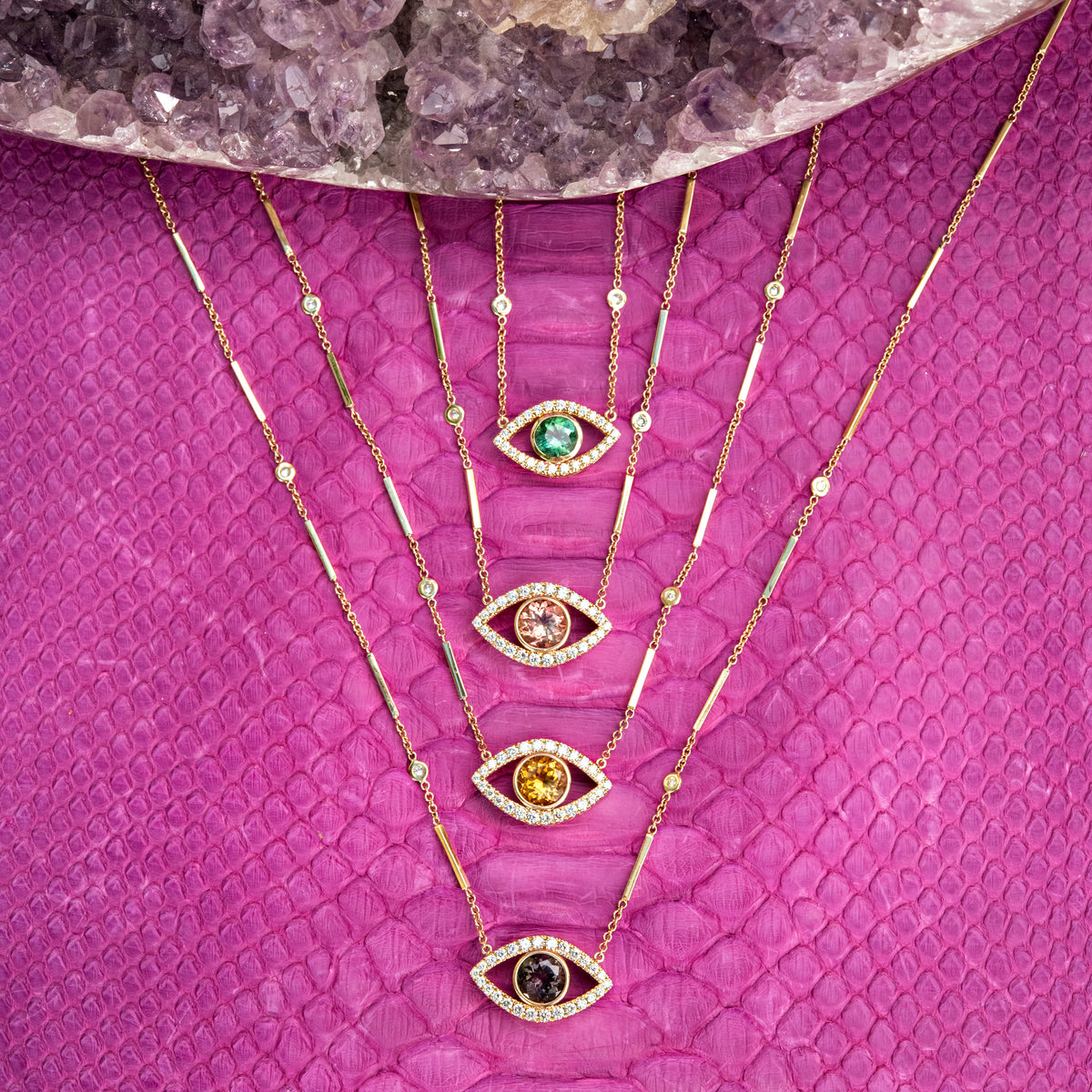 Yellow Tourmaline Pavé Open Eye Necklace