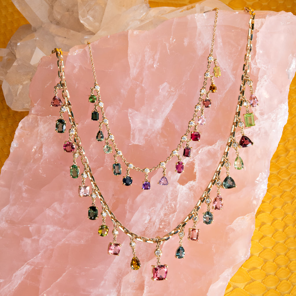 Multi Shape Tourmaline + Sophia Diamond Shaker Necklace