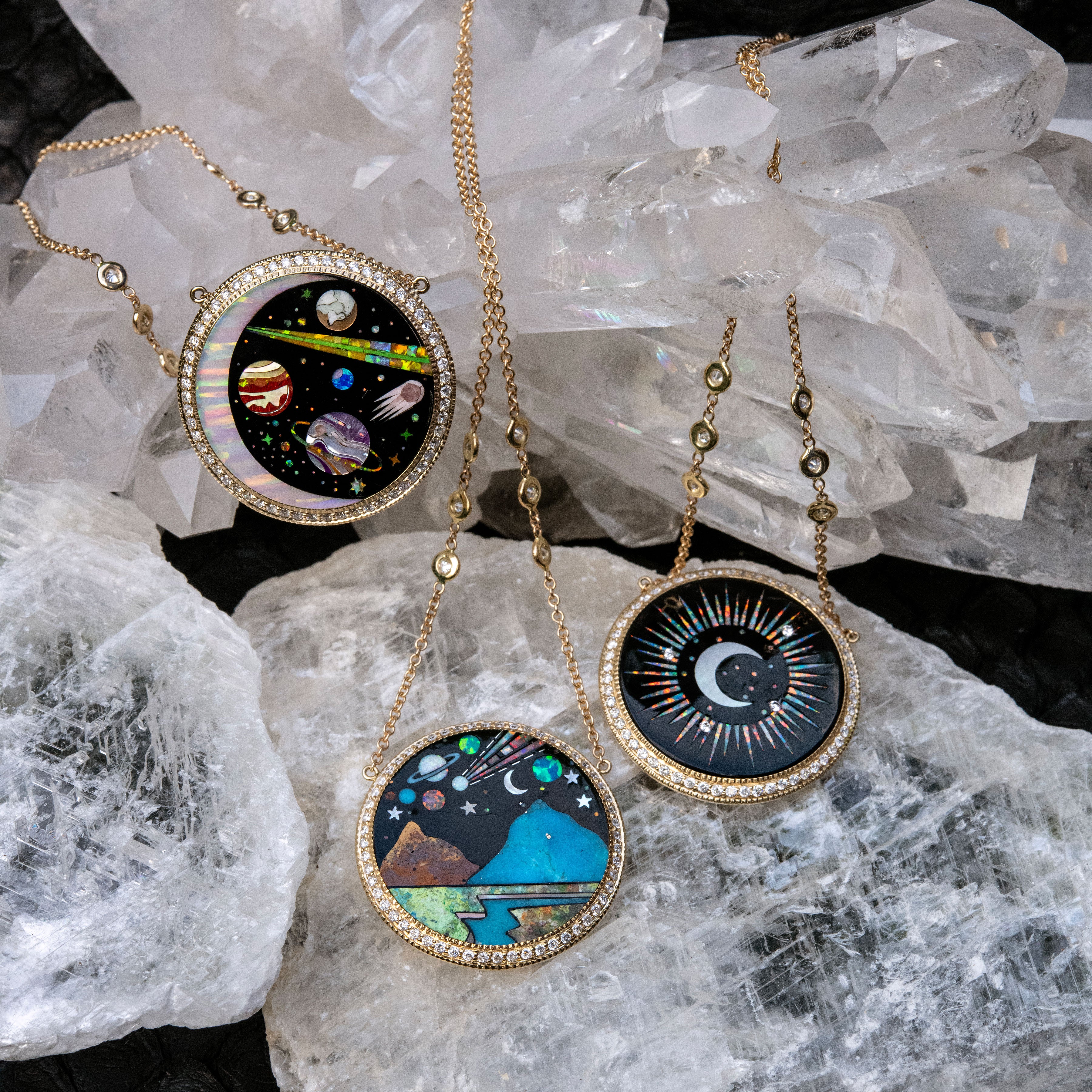 アクセサリー emic:etic necklace Pavé Round Onyx + Opal Scenic Galaxy Inlay Necklace – Jacquie Aiche