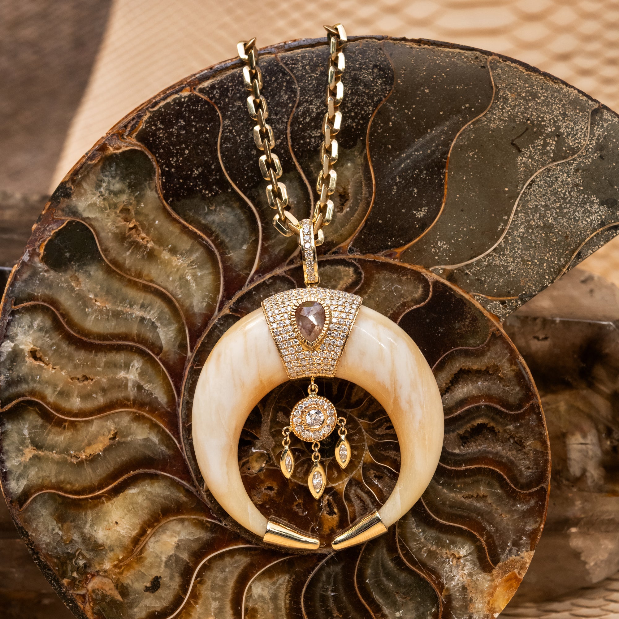 Large Pave Rose Cut Cap Bone Double Horn Dreamcatcher Shaker Charm