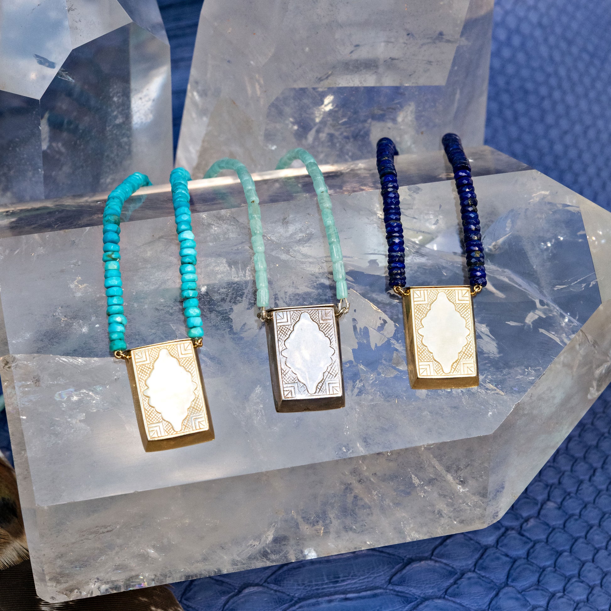 Prayer Box + Faceted Lapis Beaded Necklace