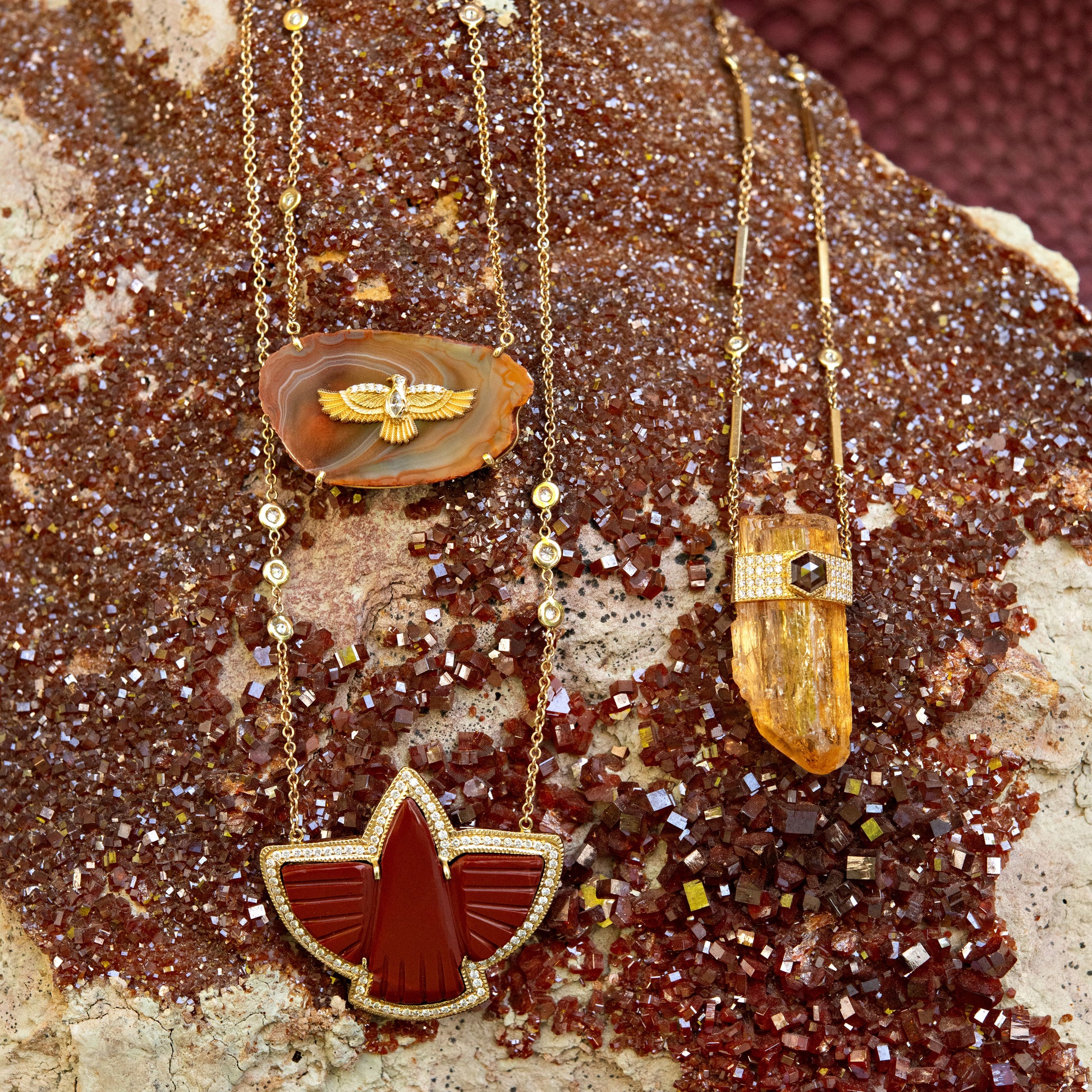 Diamond Thunderbird on Orange Agate Slab Necklace