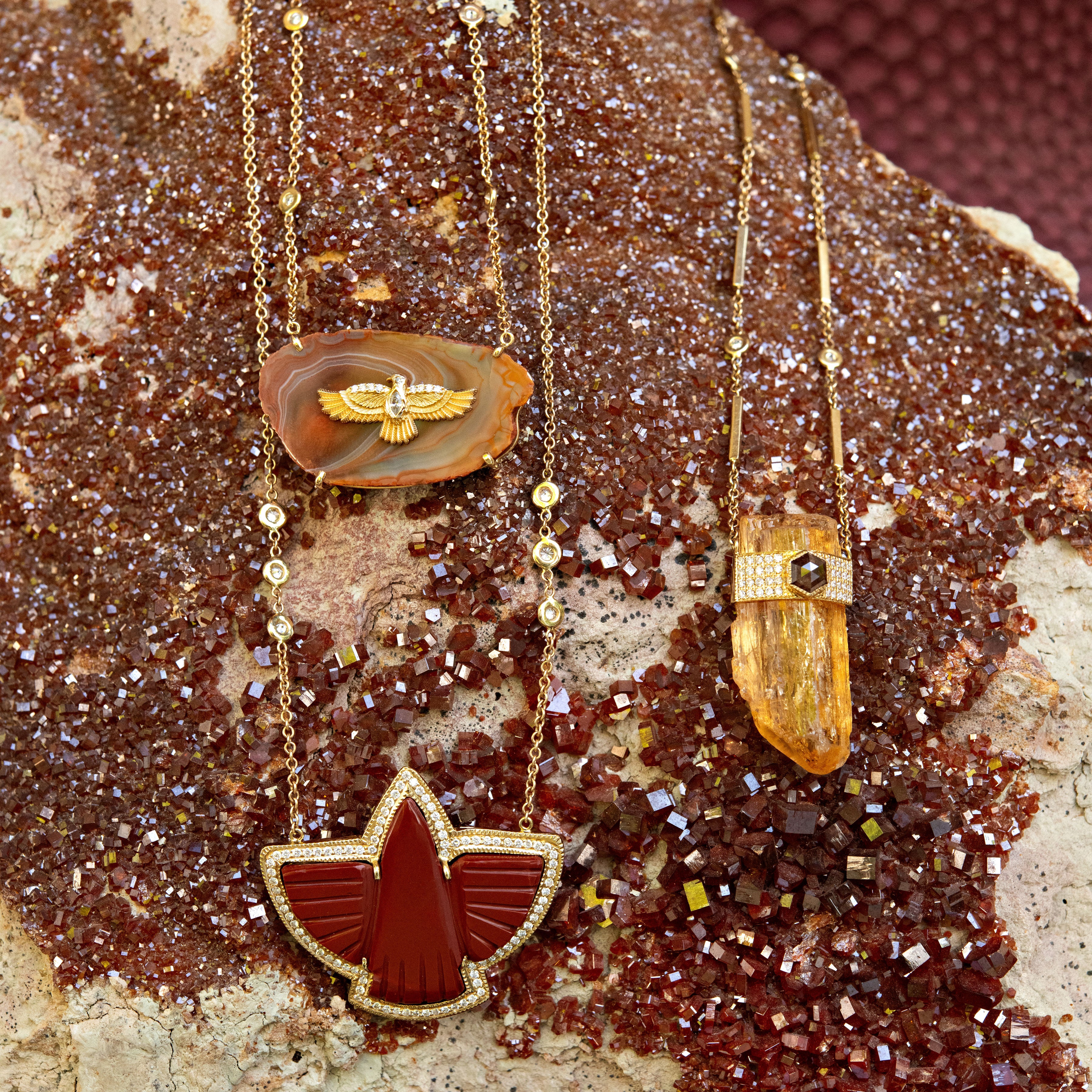 Pave Red Jasper Thunderbird Necklace