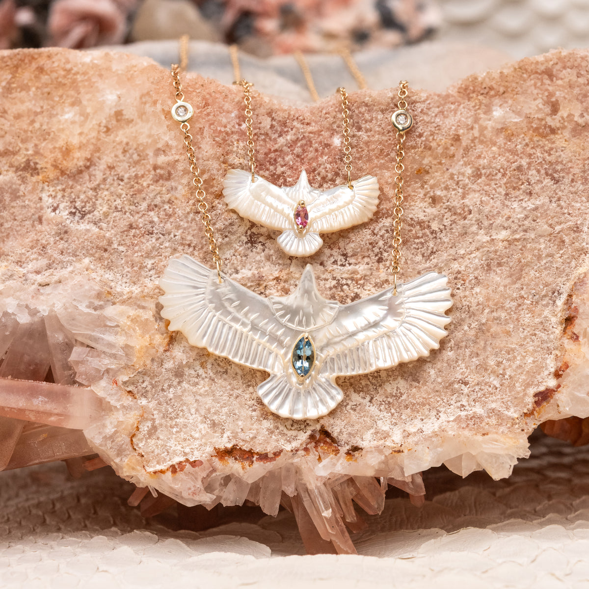Gemstone Marquise Small Pearl Thunderbird Diamond Necklace