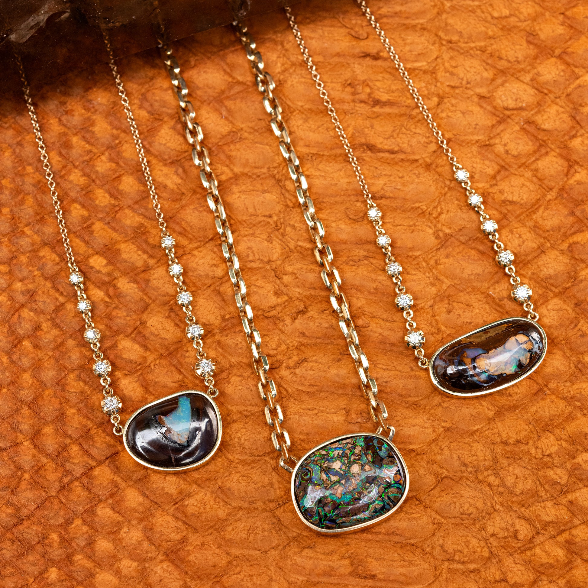 Elongated Freeform Koroit Opal 10 Sophia Diamond Necklace