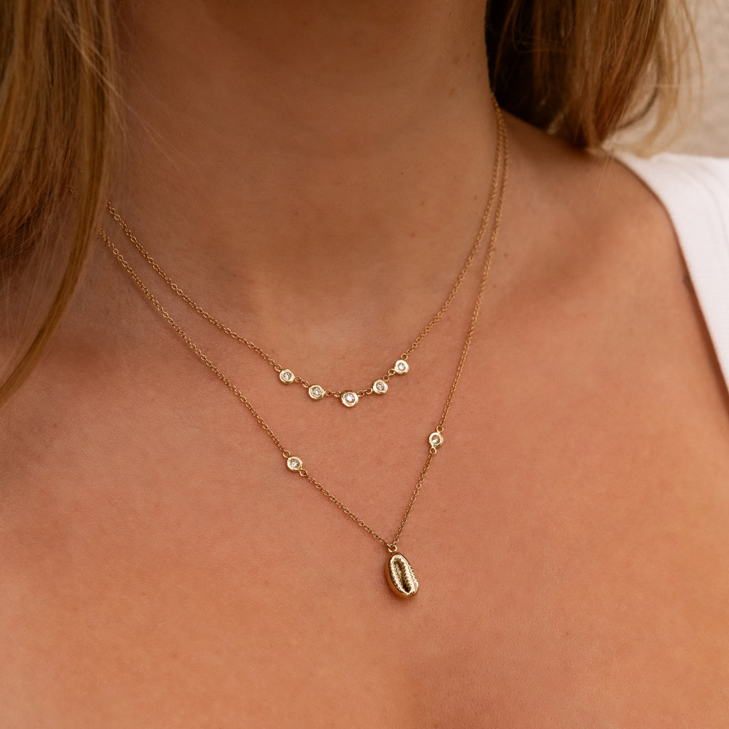 Tiny Cowri Shell Diamond Necklace