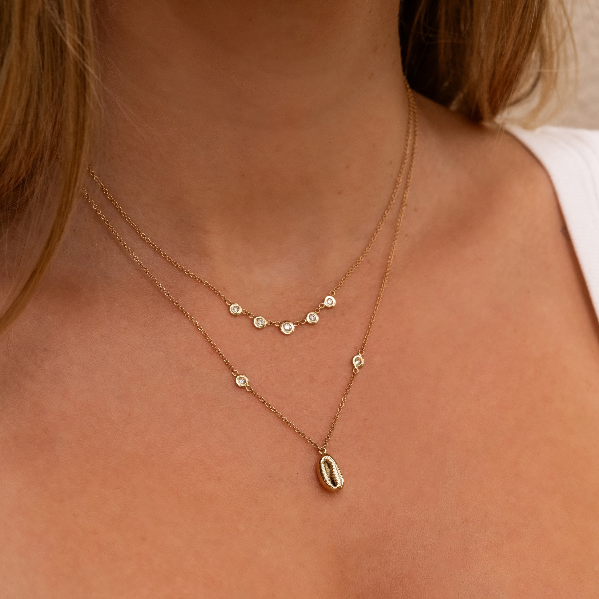 Tiny Cowri Shell Diamond Necklace