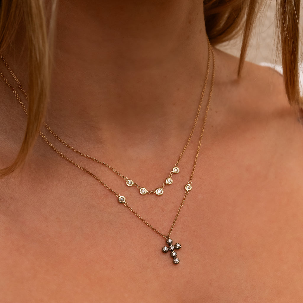 Tiny Black Rhodium Sophia Diamond Cross Necklace