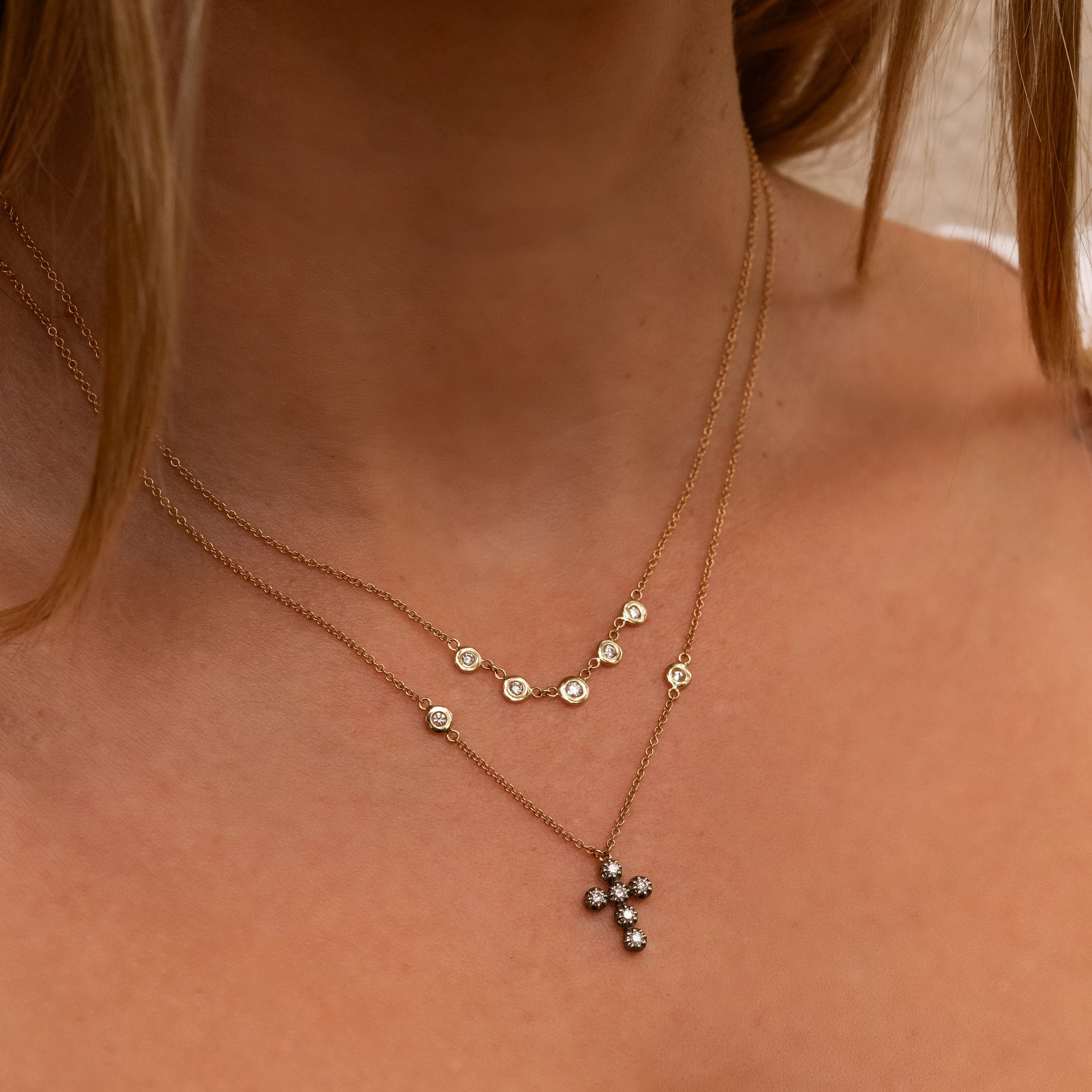 Tiny Black Rhodium Sophia Diamond Cross Necklace
