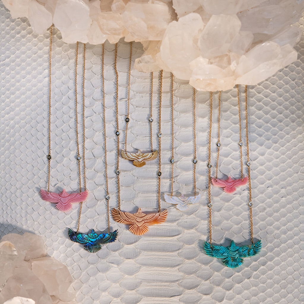 Small Pink Conch Shell Thunderbird 2 Diamond Necklace