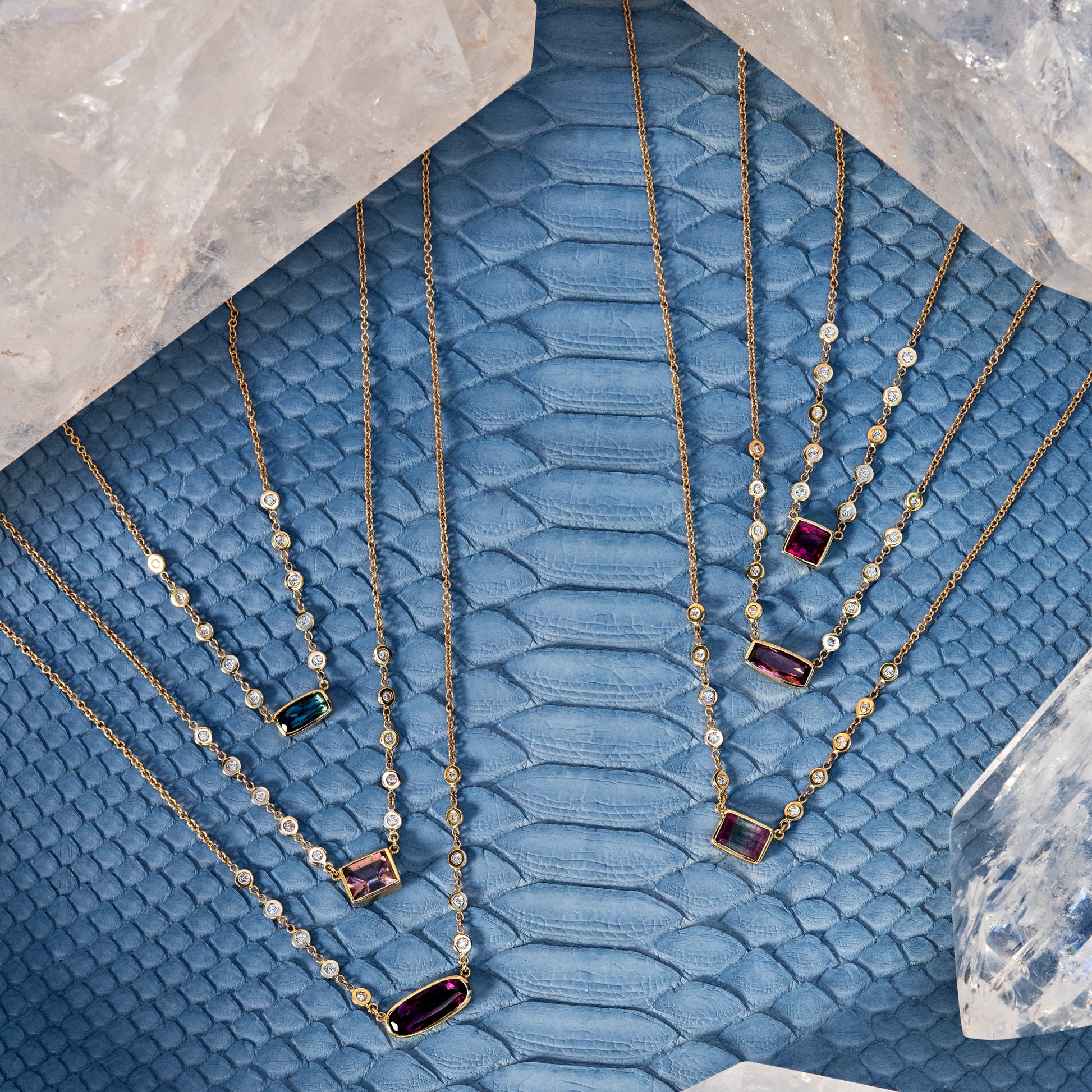 Pink Tourmaline Baguette 10 Diamond Necklace