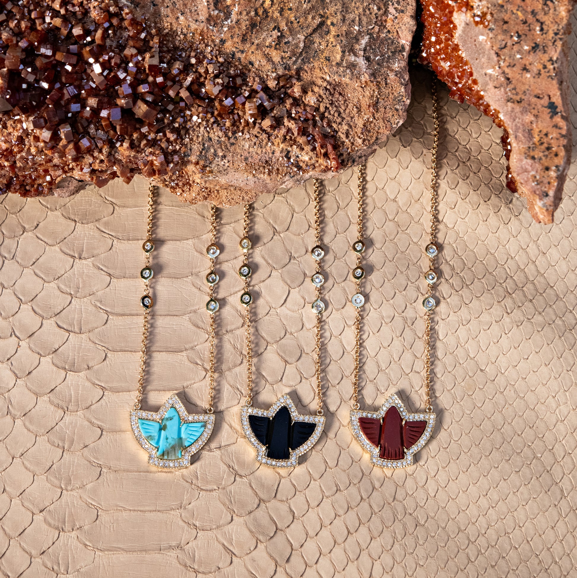 Pave Baby Turquoise Thunderbird Necklace