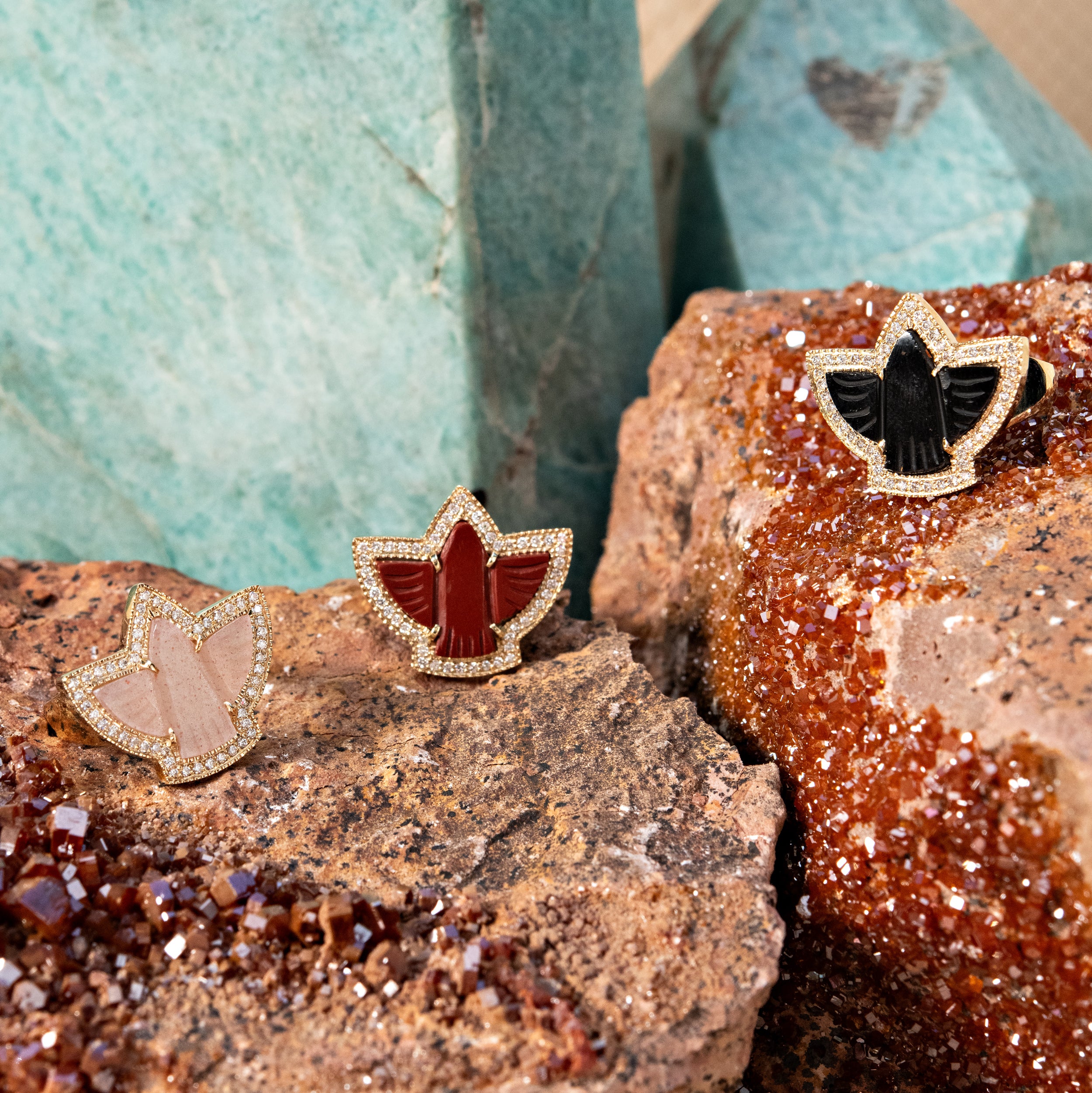 Pavé Baby Red Jasper Thunderbird Ring