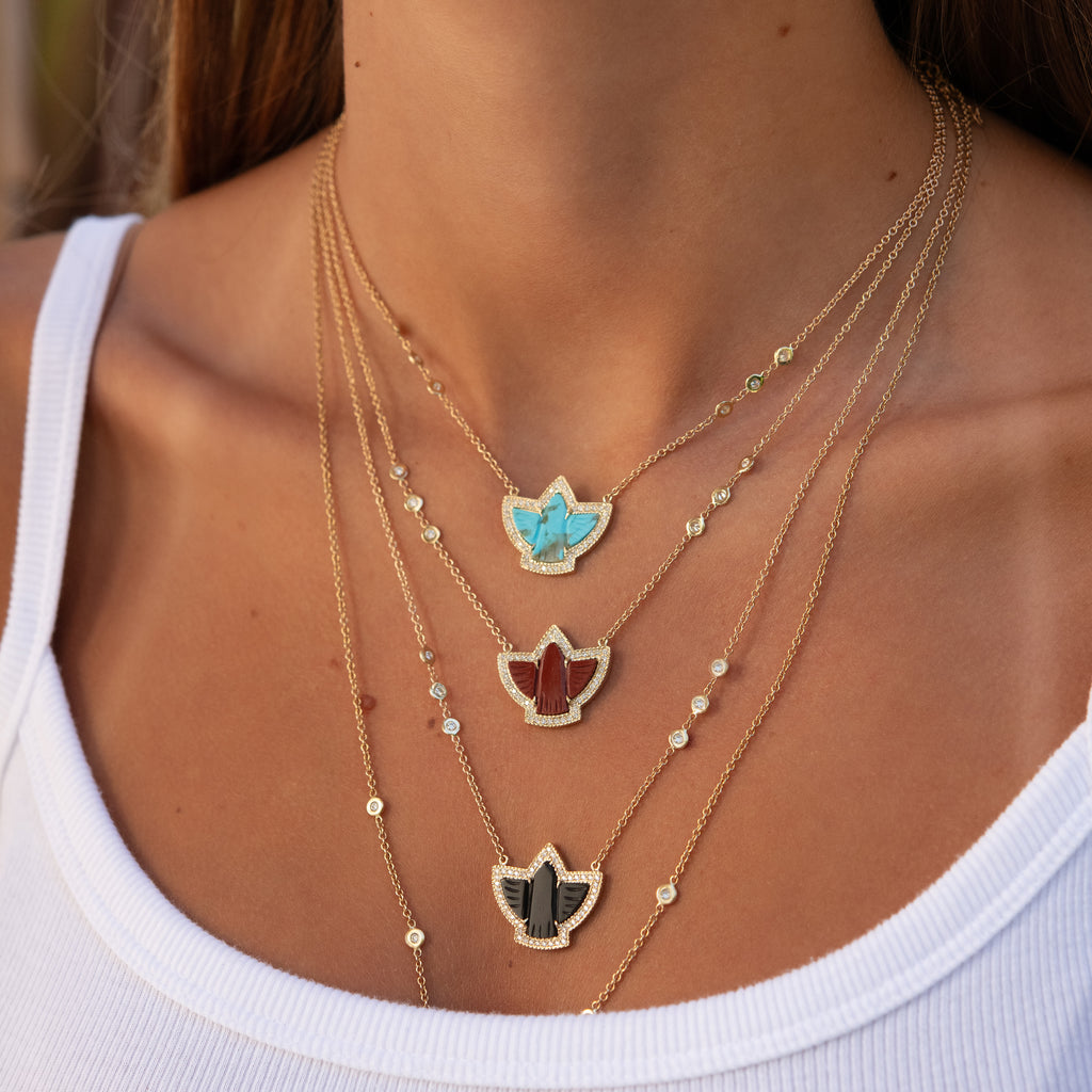 Pave Baby Red Jasper Thunderbird Necklace