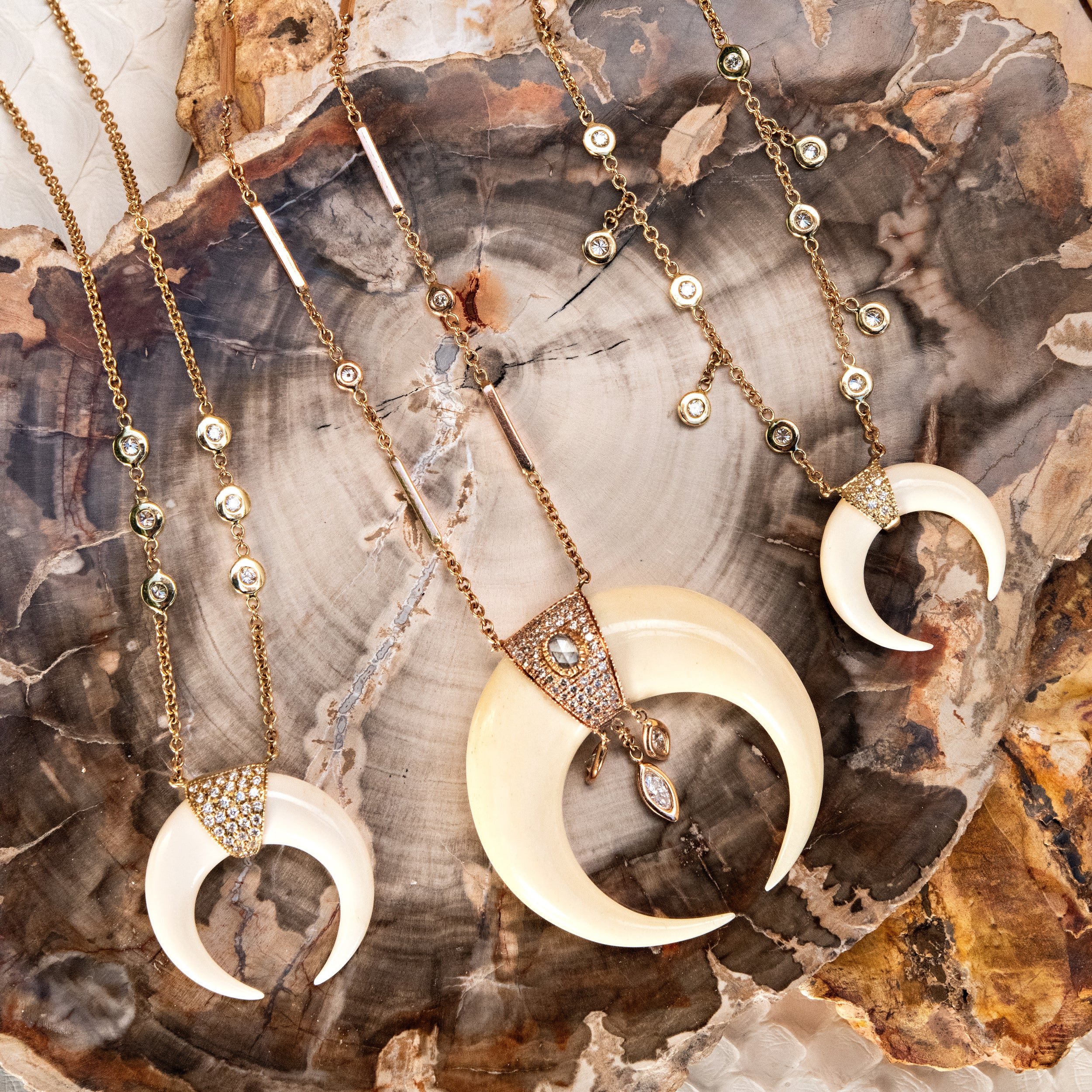Small Pave Double Horn Bone Necklace