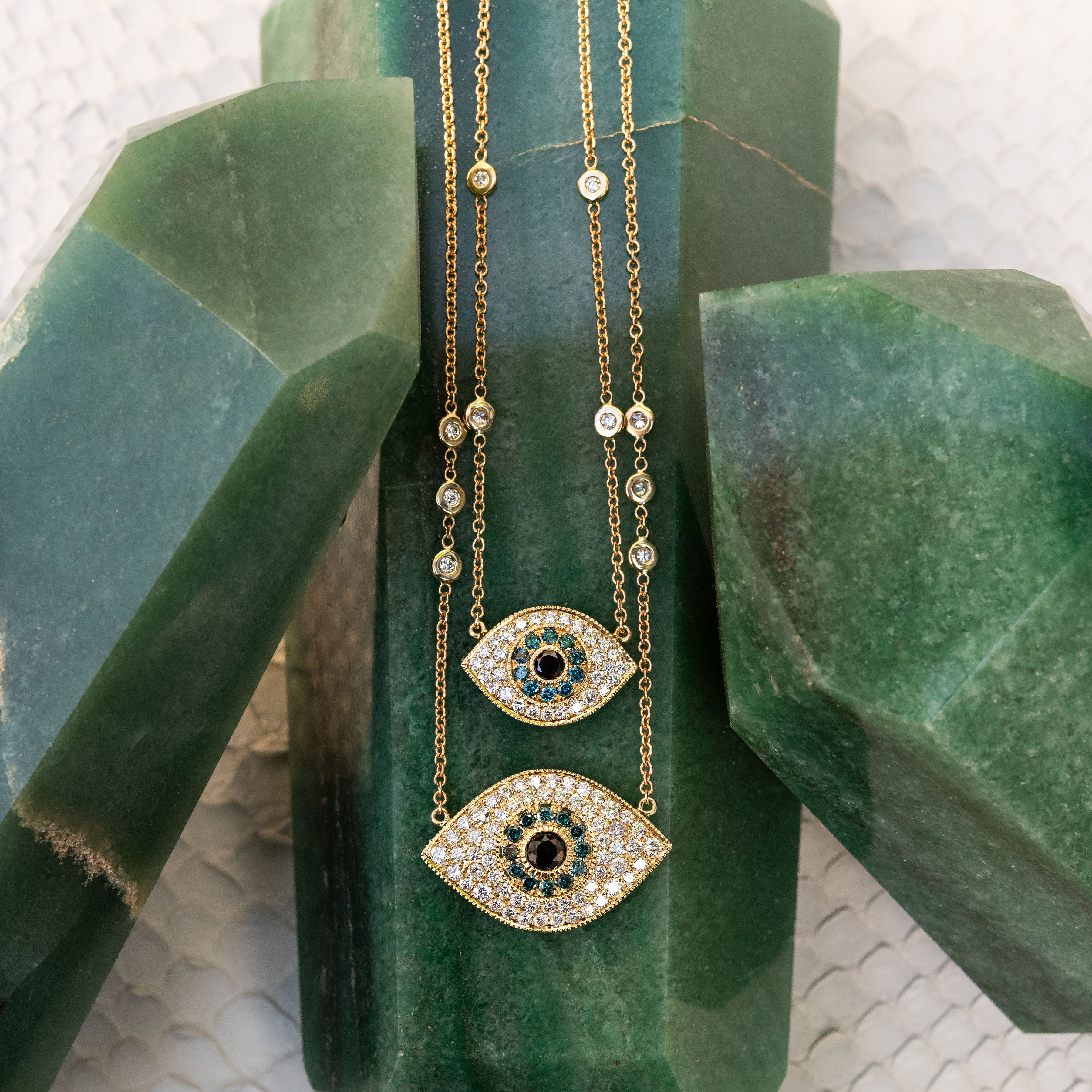Large Black, Blue and White Pave Diamond Eye Necklace