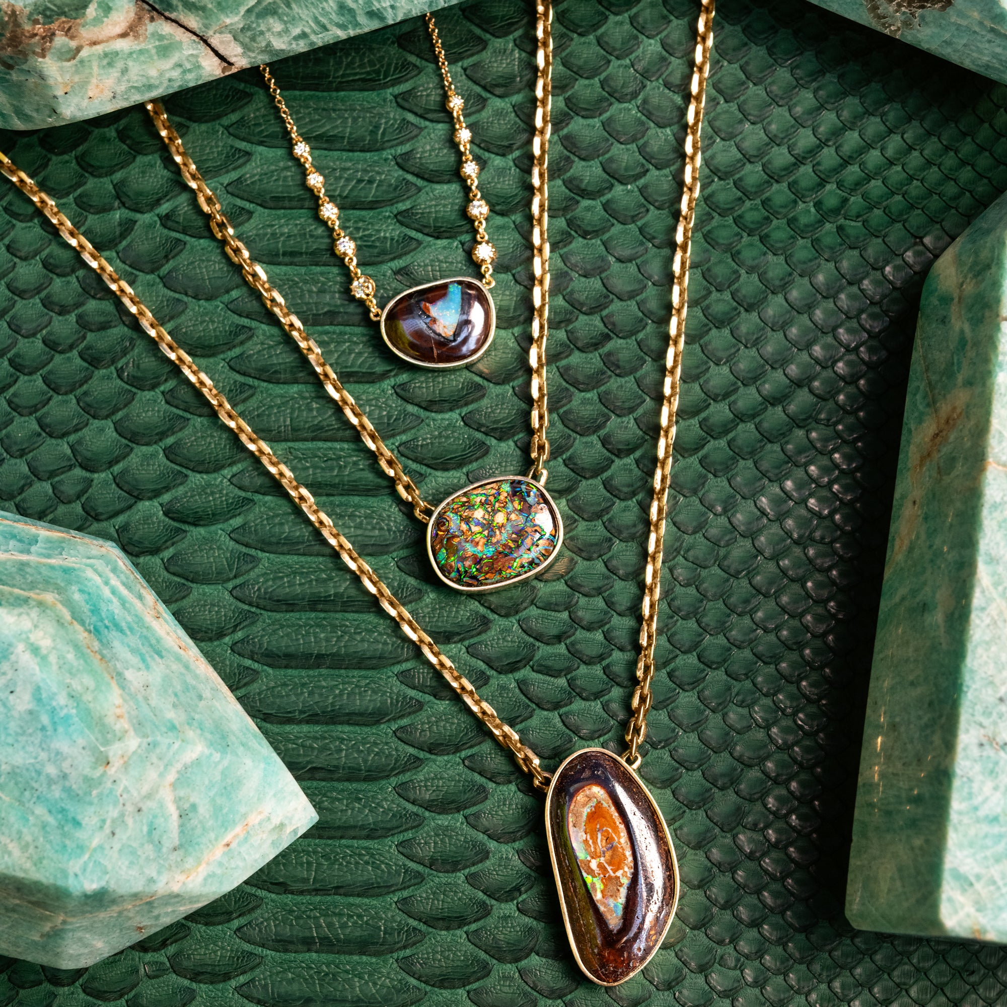 Freeform Koroit Opal 10 Sophia Diamond Necklace