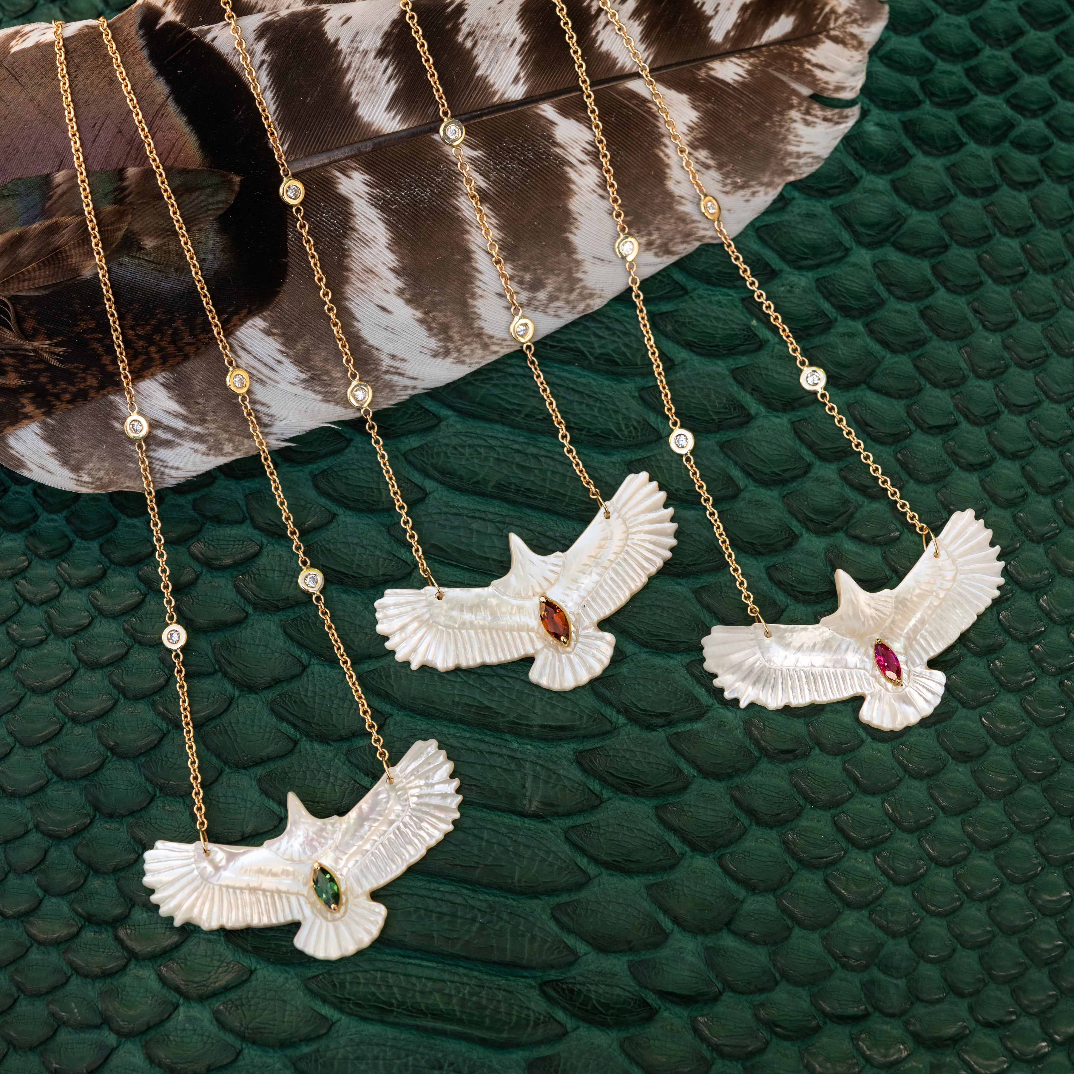 Gemstone Marquise Pearl Thunderbird Diamond Necklace