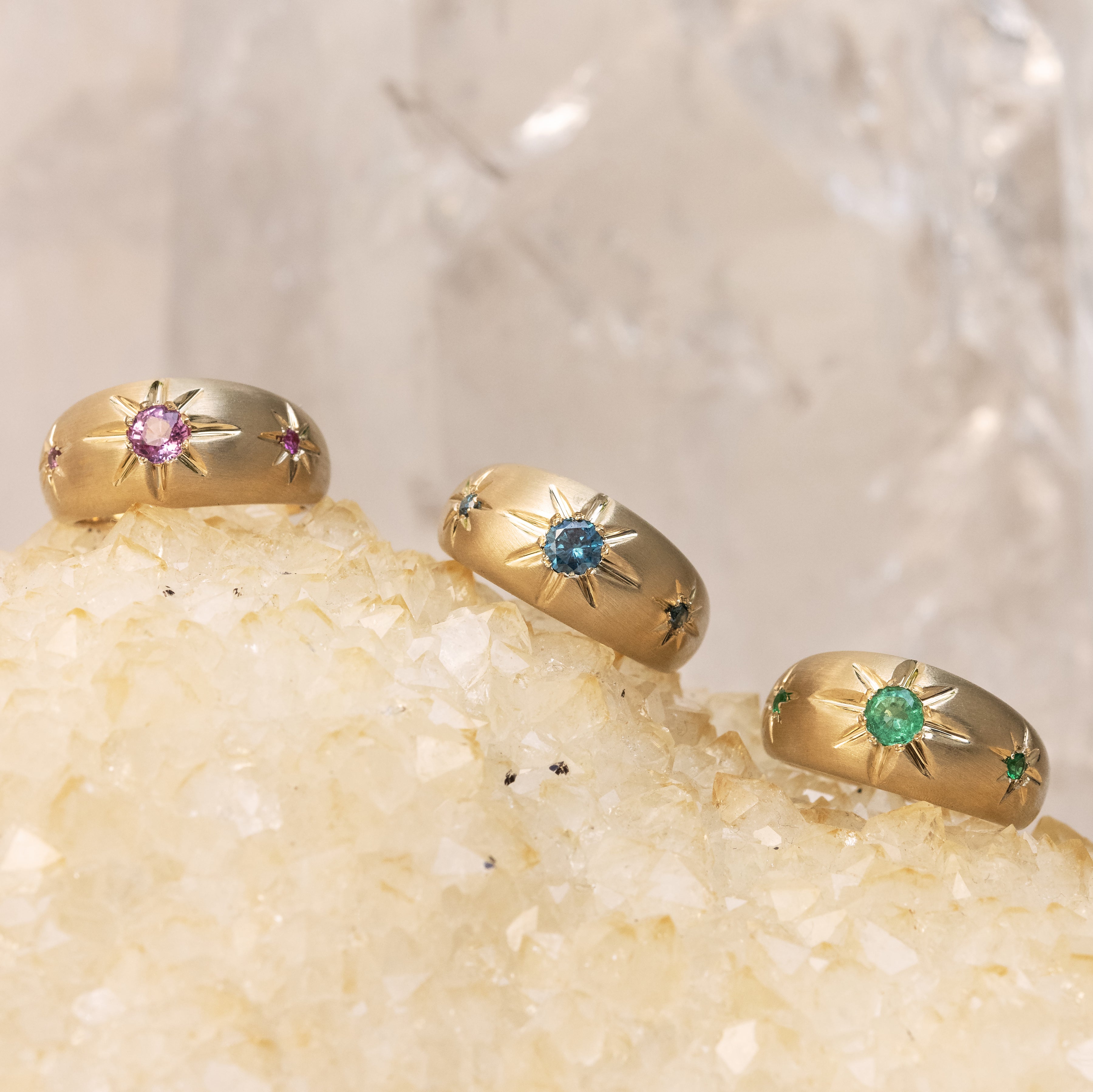 Triple Pink Sapphire Starburst Dome Ring