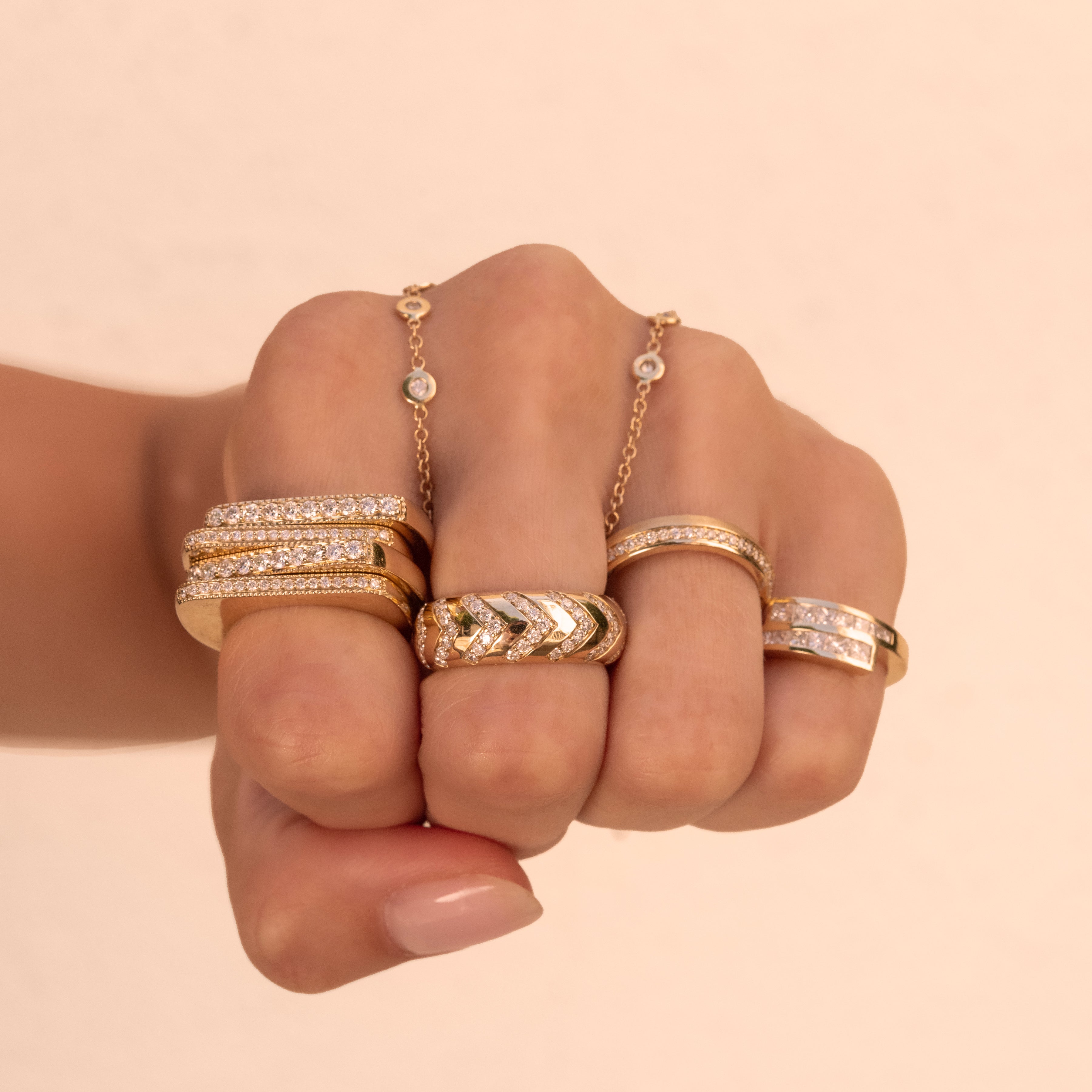 THIN PAVE SLANTED BAR RING