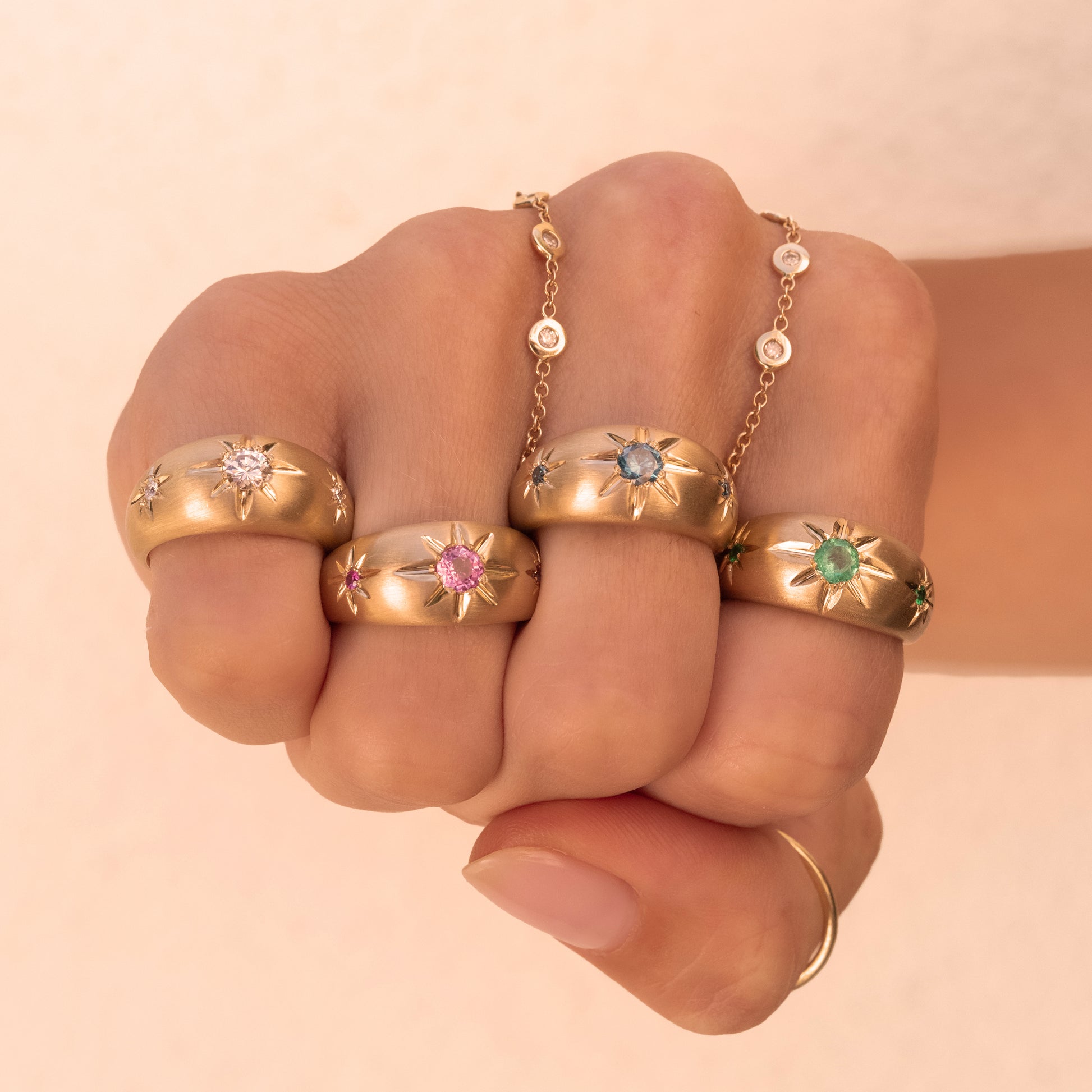 Triple Emerald Starburst Dome Ring