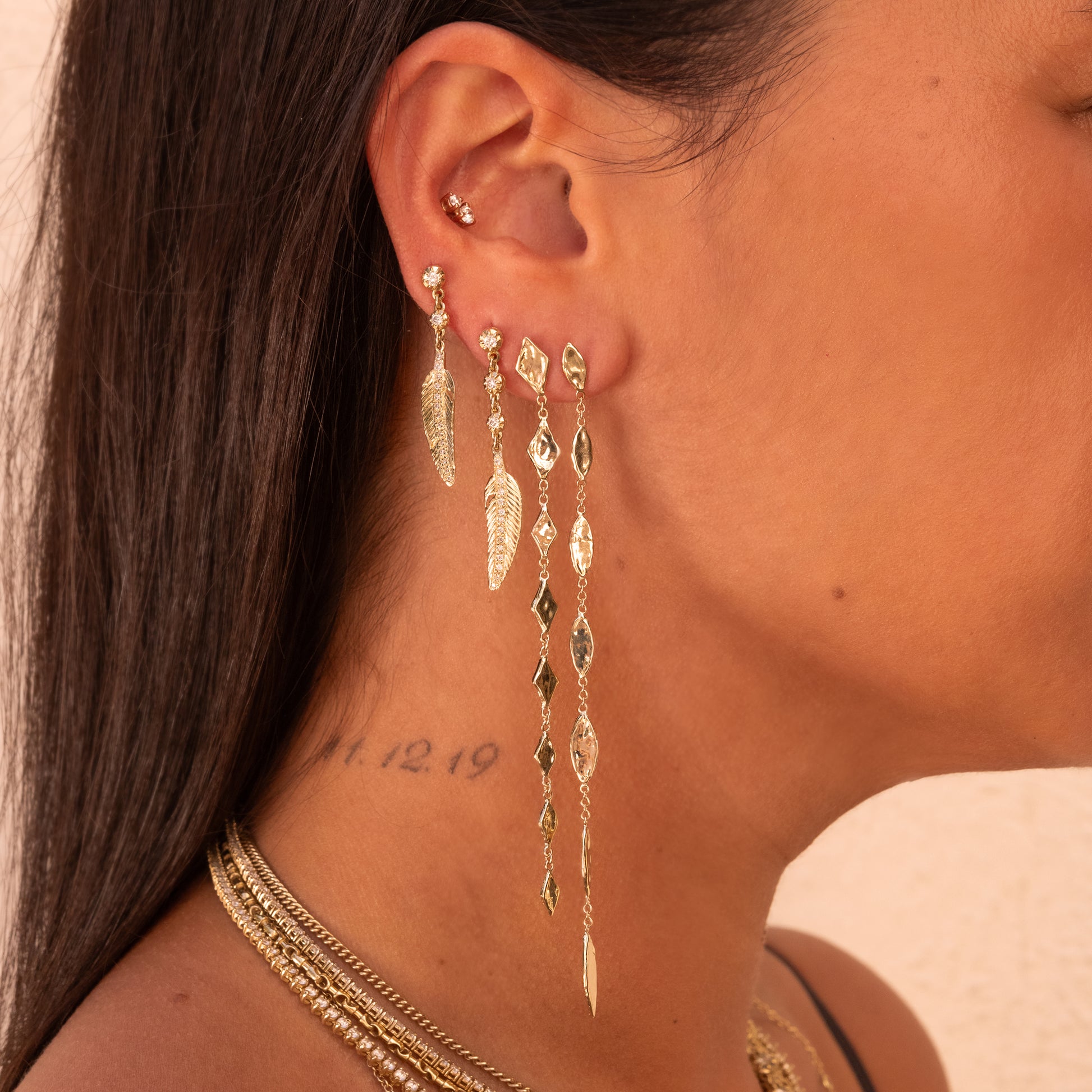 3 Sophia Diamond + Pave Feather Drop Stud