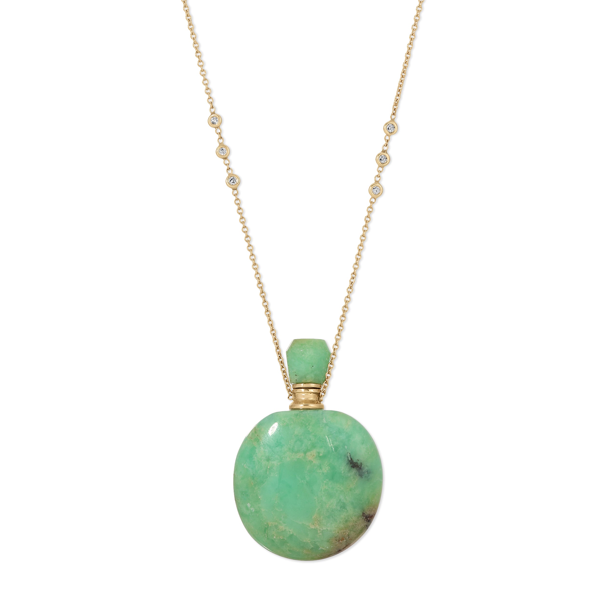 Large Round Chrysoprase Potion Bottle Necklace