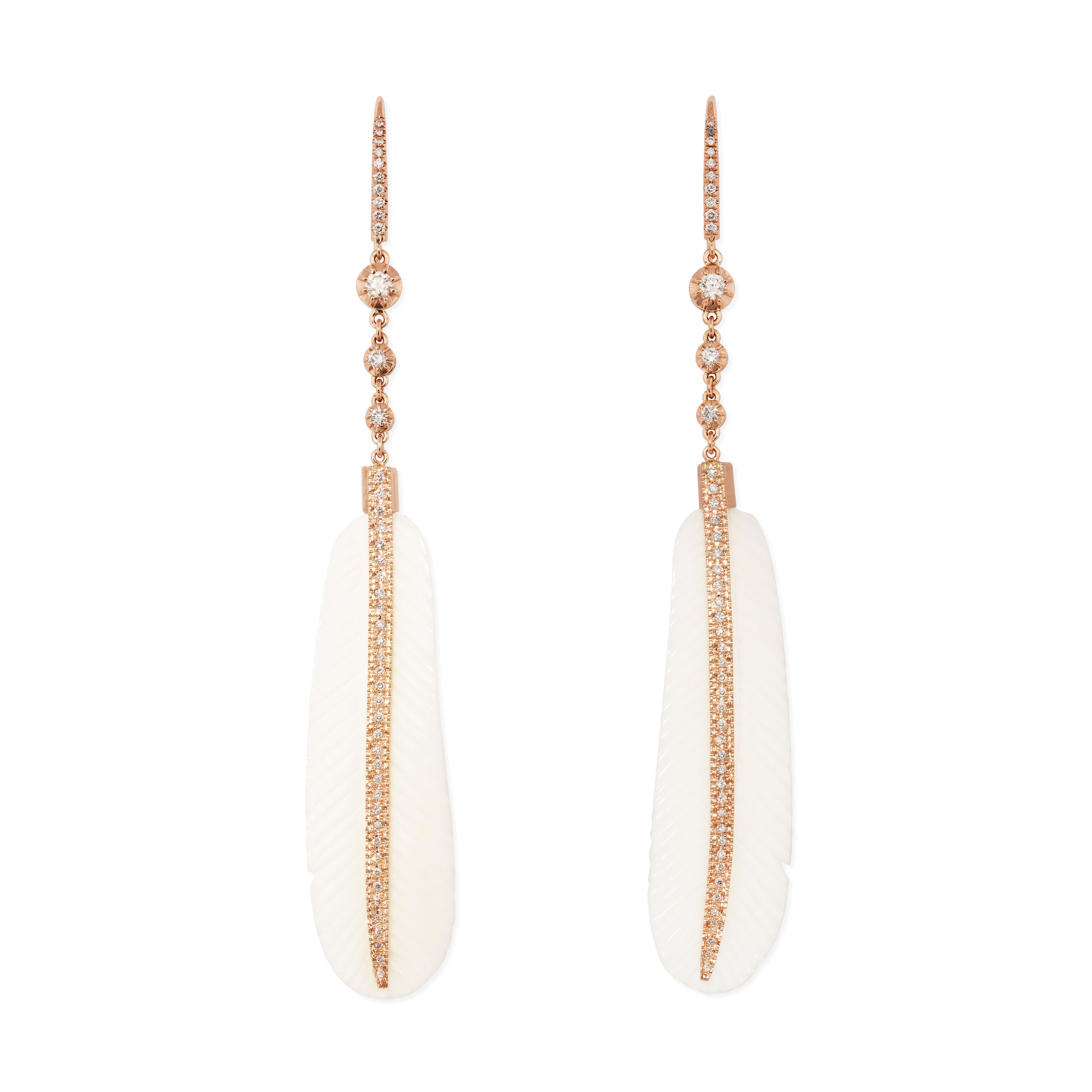 3 Sophia Diamond + Pave White Bone Feather Earrings