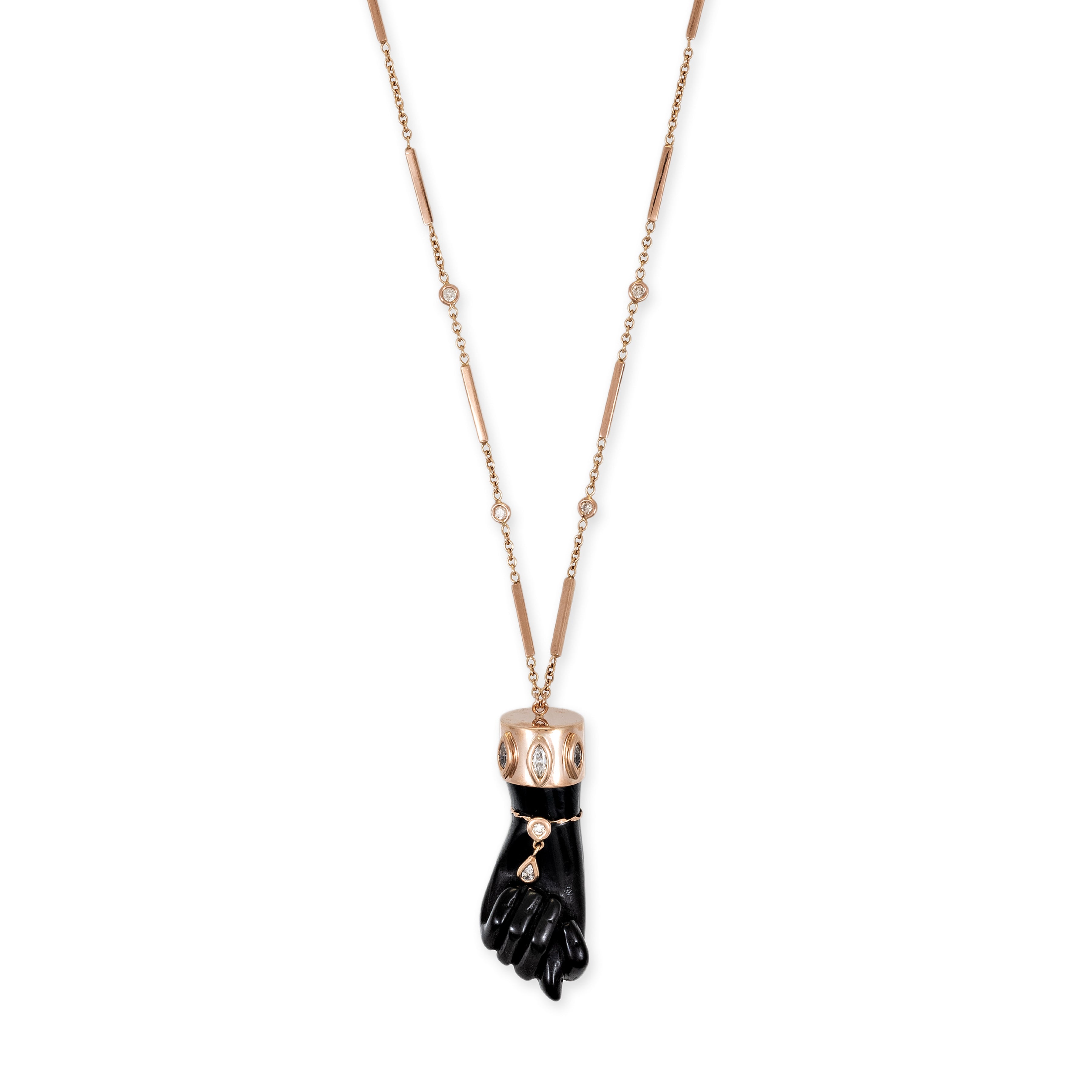 Triple Marquise Diamond Black Horn Figa Necklace