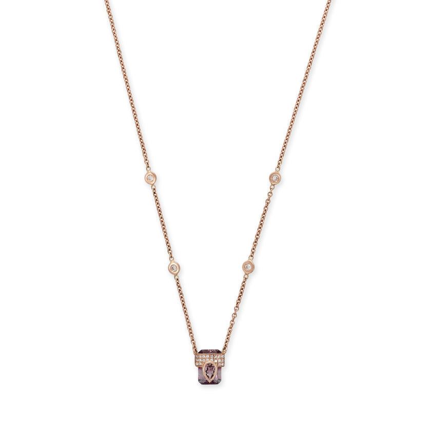 Pave Pink Tourmaline Teardrop Cap + Baby Pink Purple Tourmaline Baguette Necklace