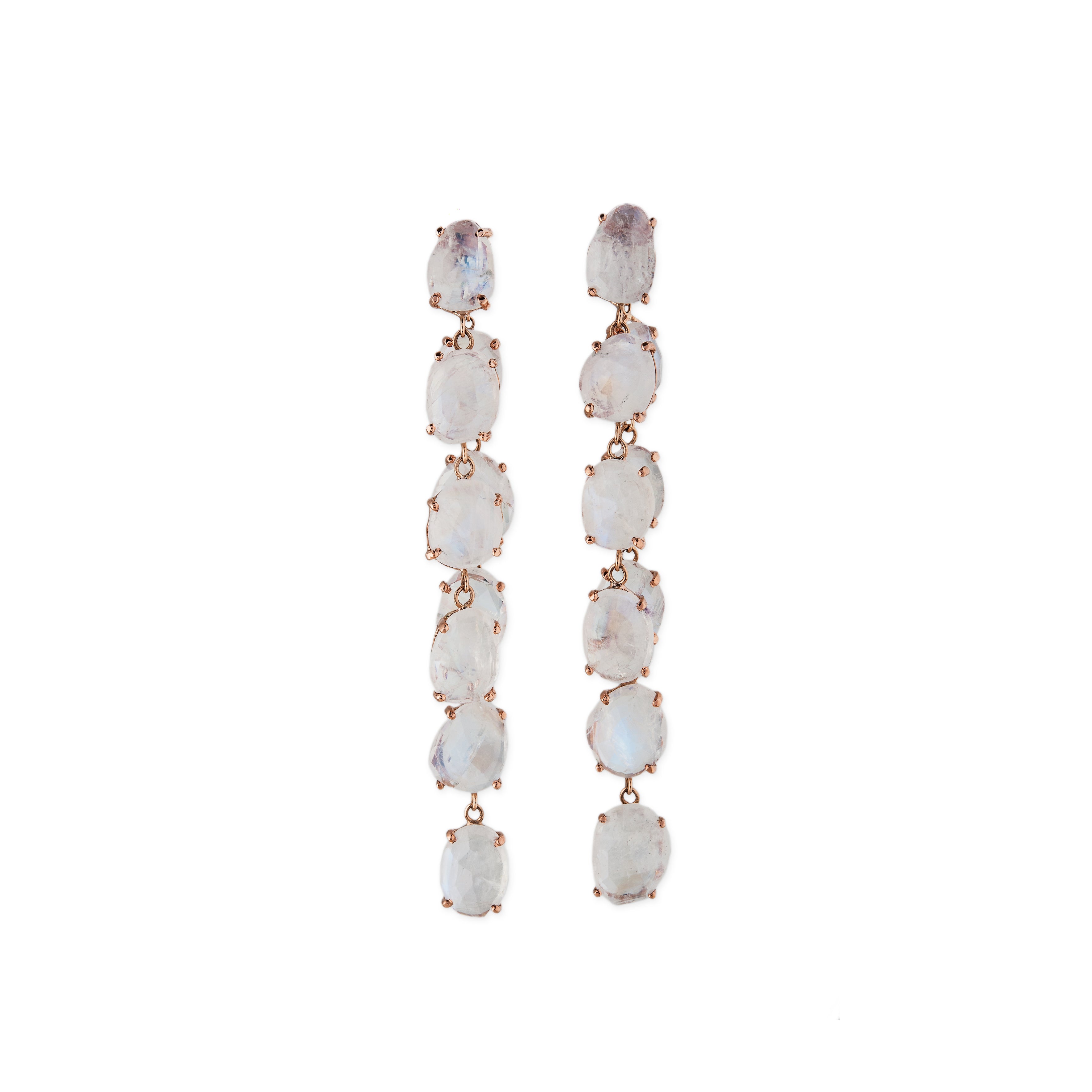 Freeform Moonstone Front + Back Drop Studs